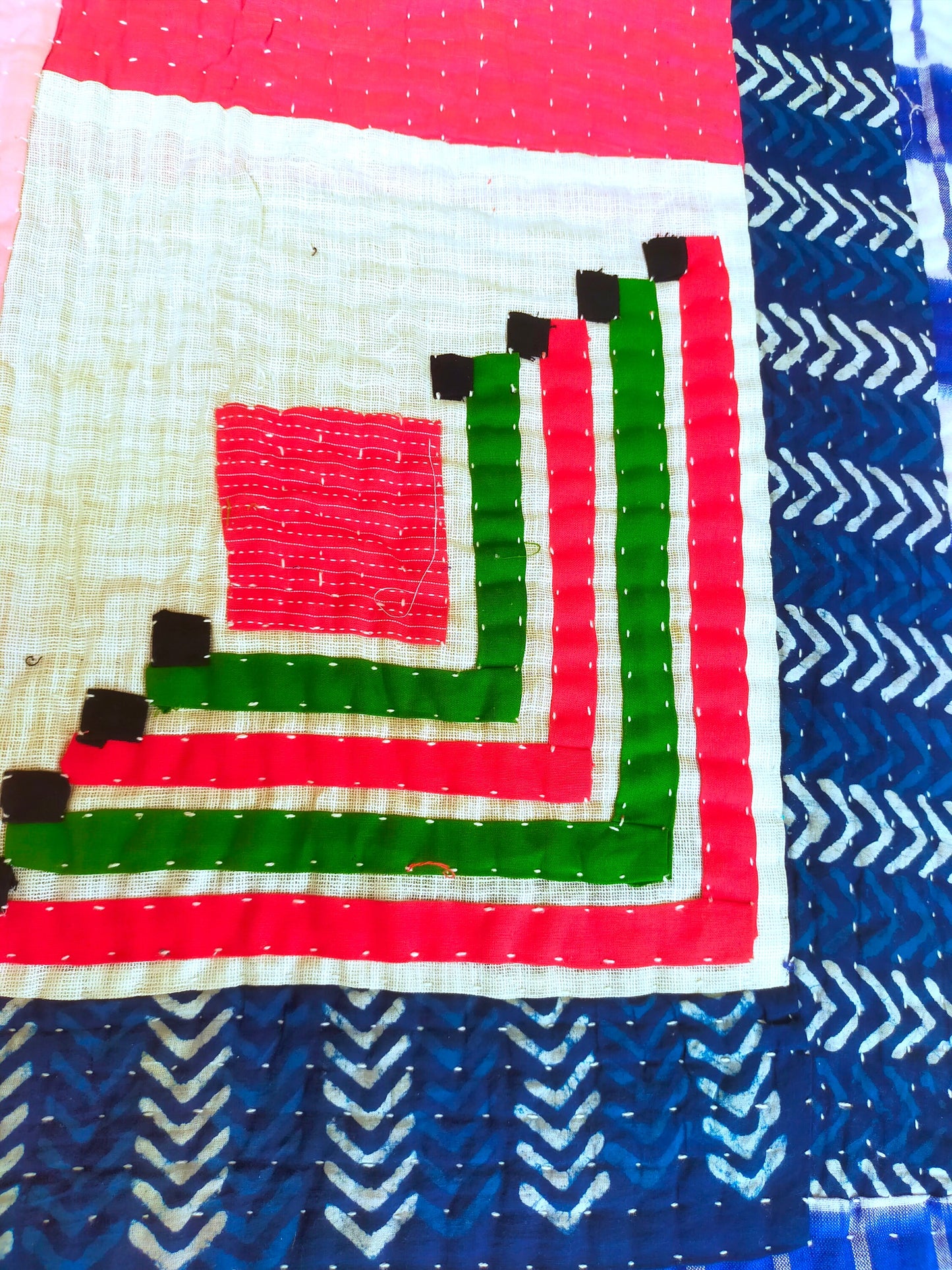 Siddi Tribal Patchwork Kawandi Quilted Kantha Blanket From India - Single Throw Or Blanket