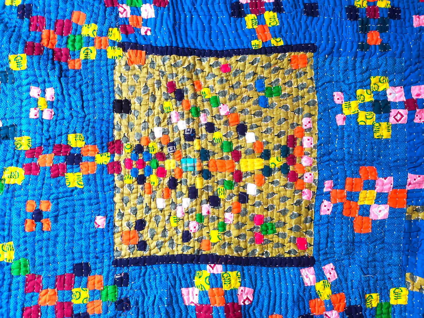 A Siddi Tribal Patchwork Kawandi Quilted Blanket Hand-Stitched In India