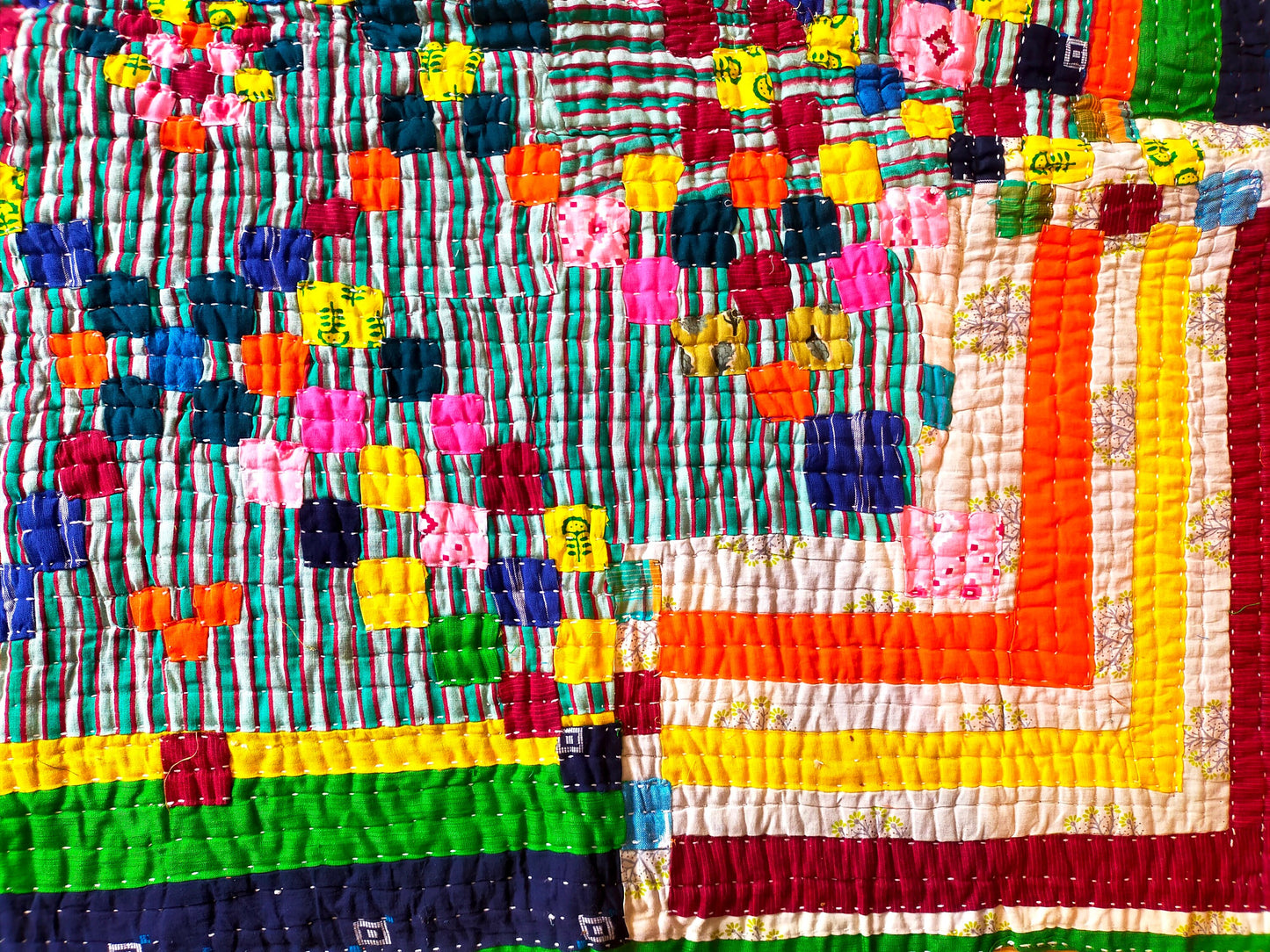 A Siddi Tribal Patchwork Kawandi Quilted Blanket Hand-Stitched In India