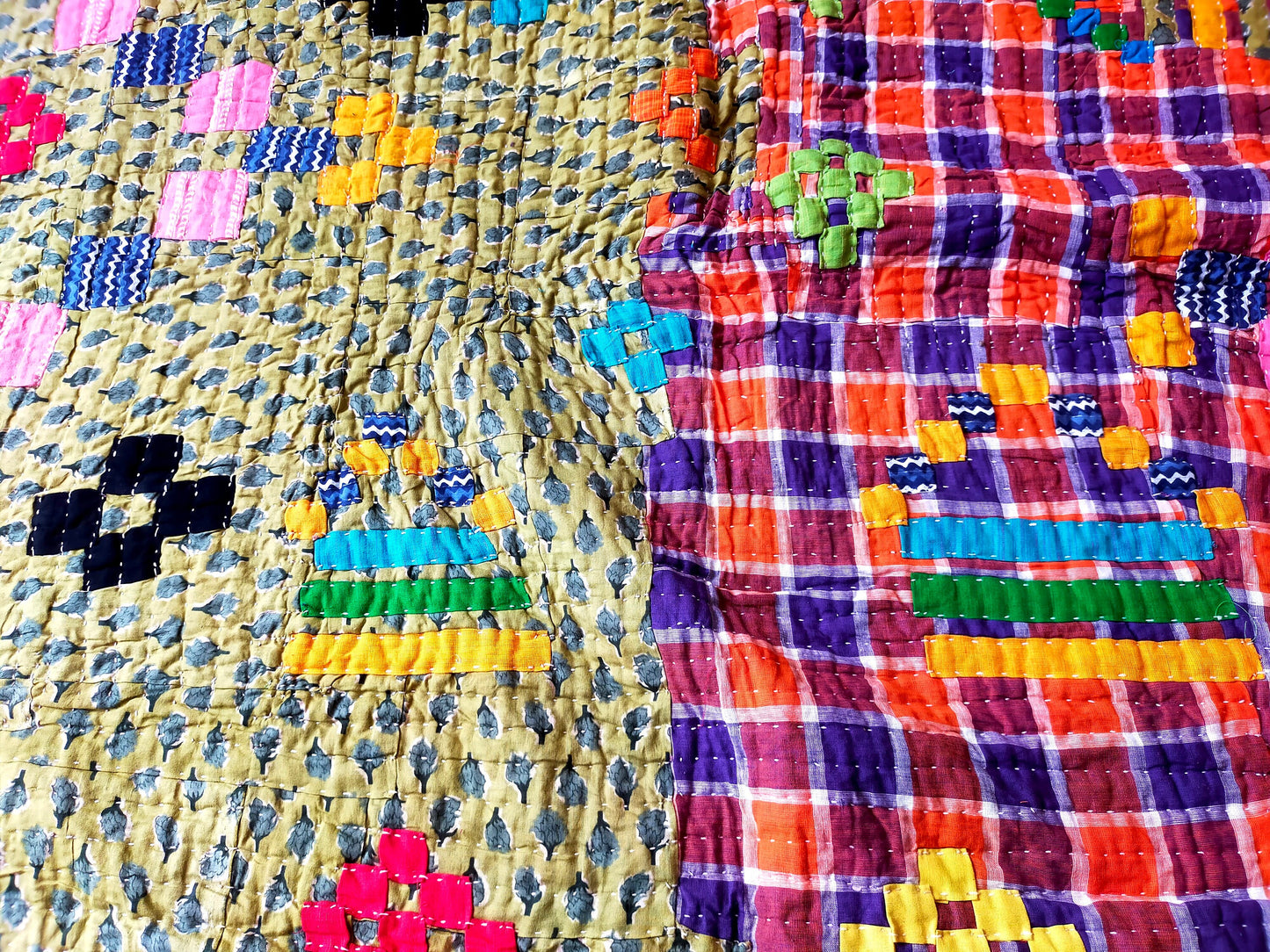 Siddi Kawandi - Patchwork Kantha Blanket Or Throw, Made With Up-Cycled Cotton - Hand-Stitched By African Indian Women In India