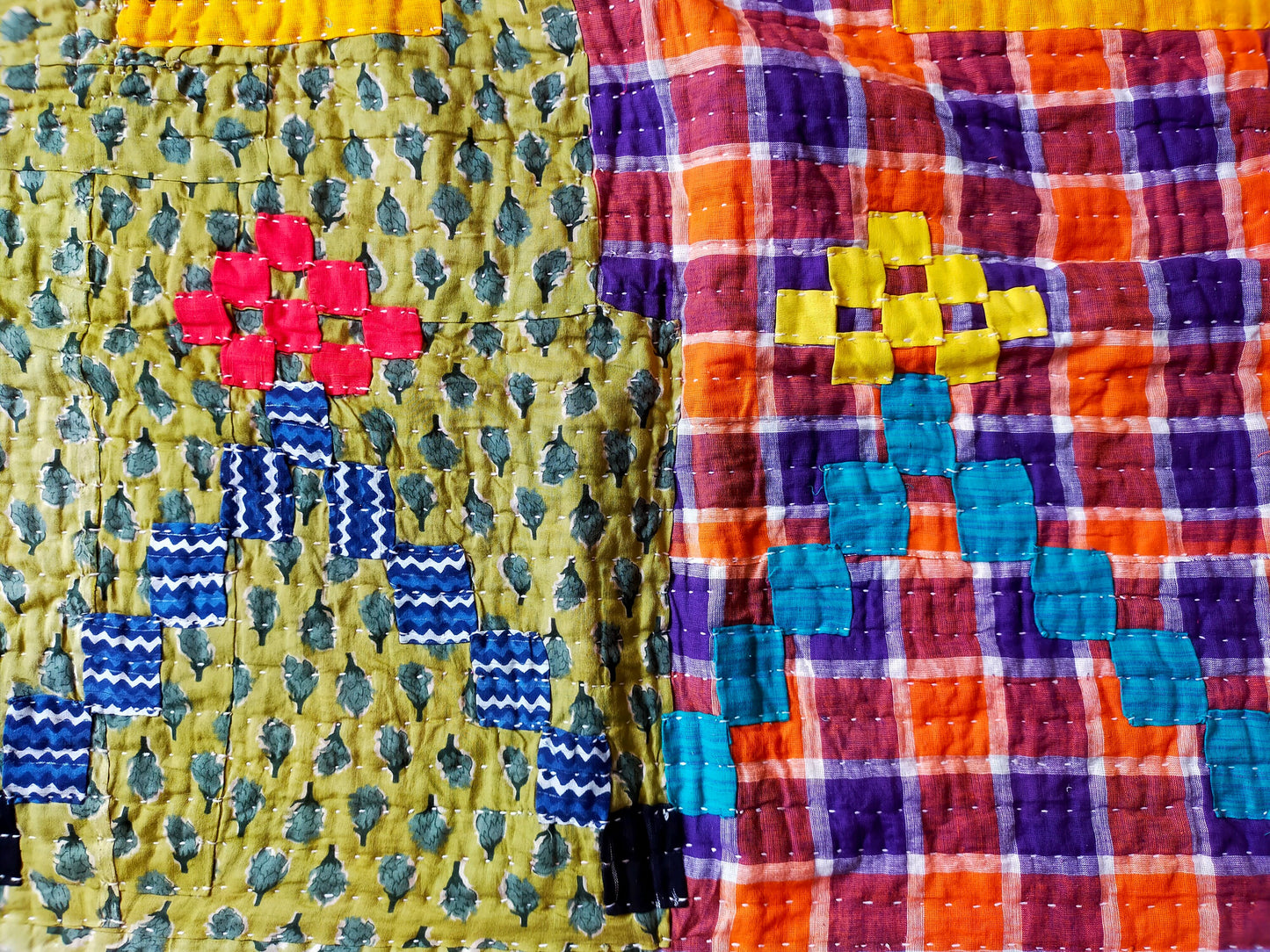 Siddi Kawandi - Patchwork Kantha Blanket Or Throw, Made With Up-Cycled Cotton - Hand-Stitched By African Indian Women In India