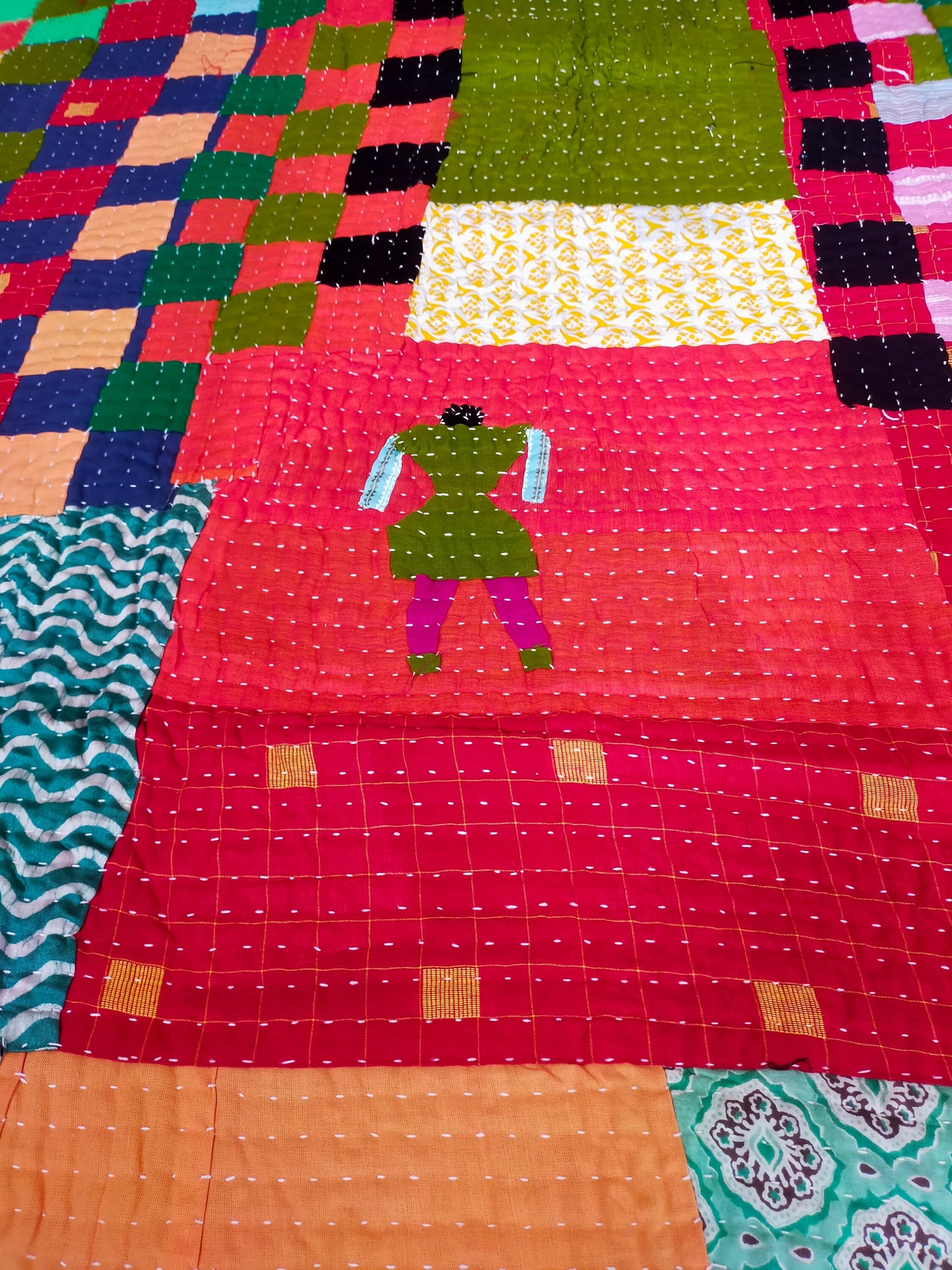 Siddi Tribal Patchwork Kawandi Quilted Blanket Kavand, Hand Stitched In India