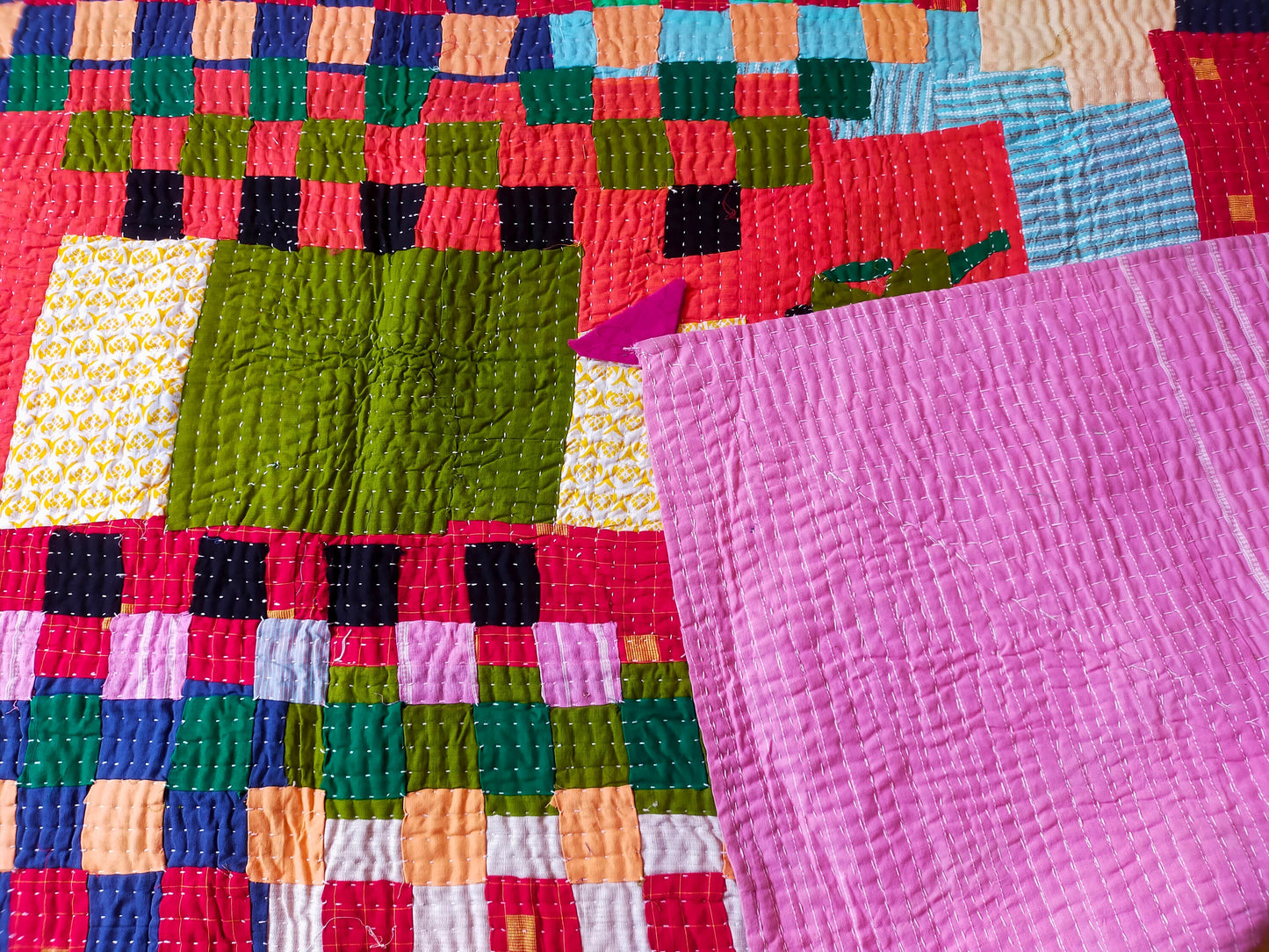 Siddi Tribal Patchwork Kawandi Quilted Blanket Kavand, Hand Stitched In India