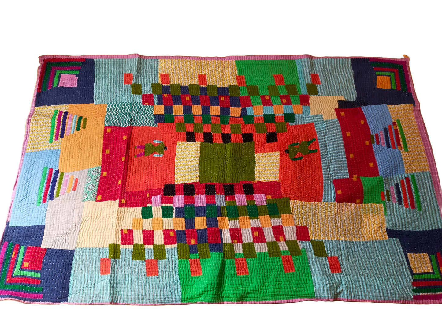 Siddi Tribal Patchwork Kawandi Quilted Blanket Kavand, Hand Stitched In India