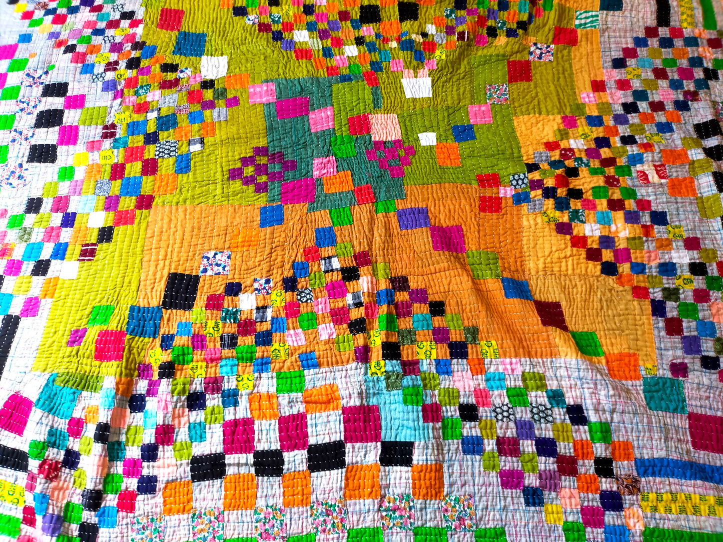 Siddi Tribal Patchwork Kawandi Quilted Kantha Blanket Hand-Stitched By Tribal Women In India