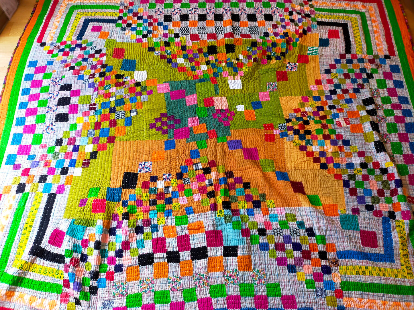 Siddi Tribal Patchwork Kawandi Quilted Kantha Blanket Hand-Stitched By Tribal Women In India