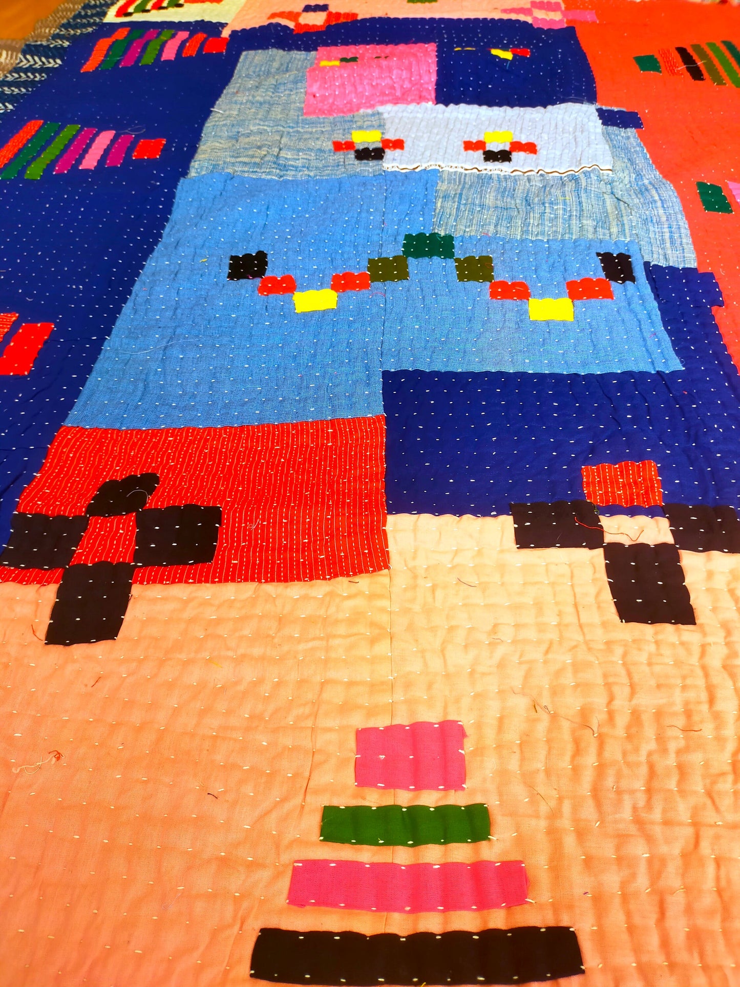 Siddi Tribal Patchwork Kawandi Quilted Kantha Blanket From India - Single Throw Or Blanket