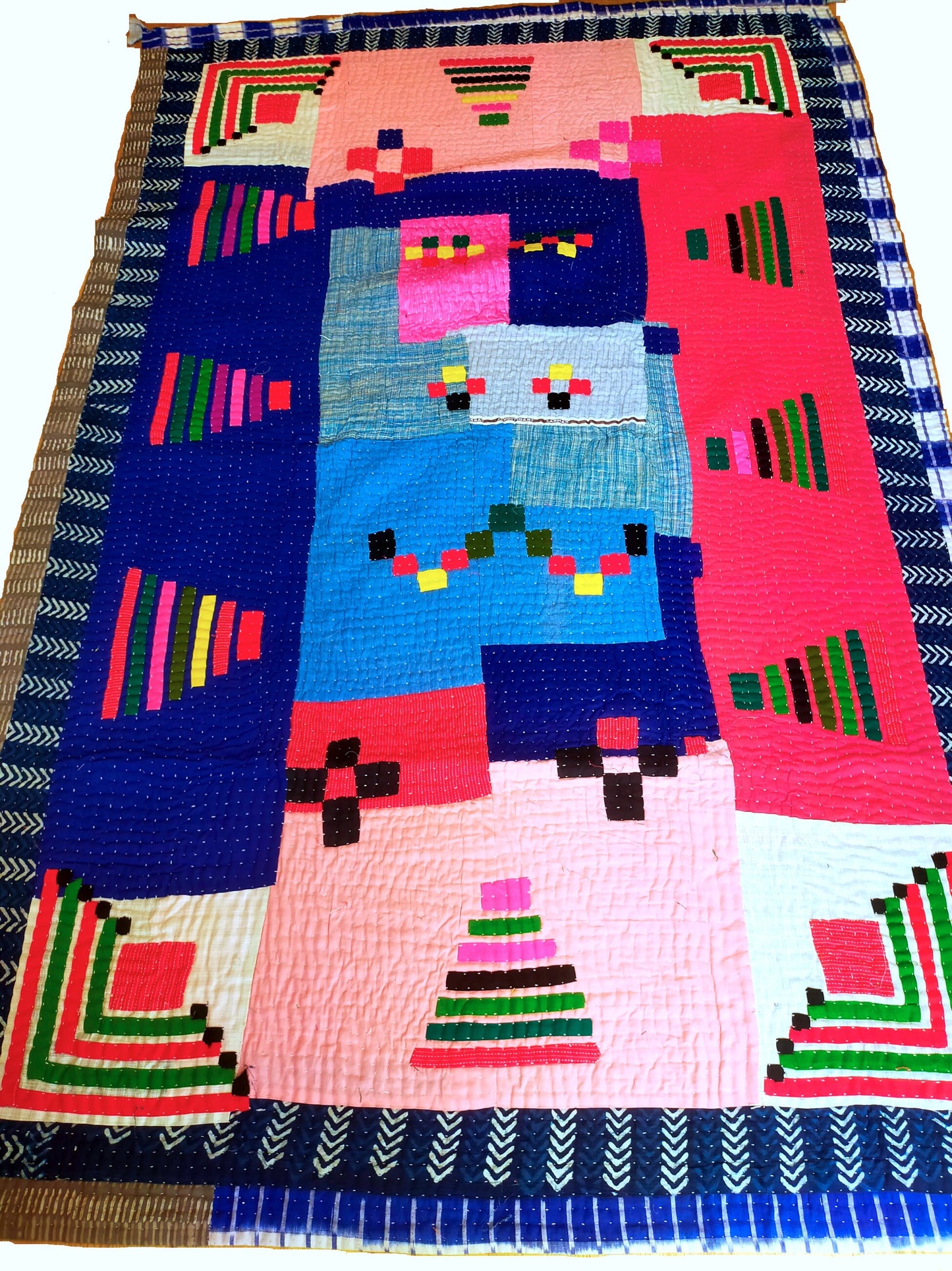 Siddi Tribal Patchwork Kawandi Quilted Kantha Blanket From India - Single Throw Or Blanket