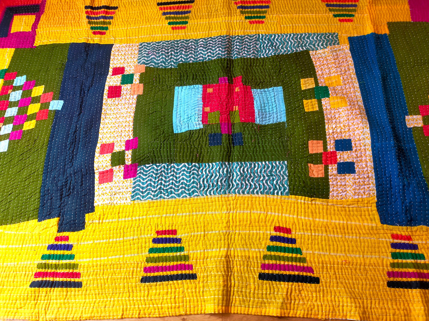 Siddi Kavand - Patchwork Kantha Blanket Or Throw, Made With Recycled Cotton - Hand-Stitched By African Indian Women In India