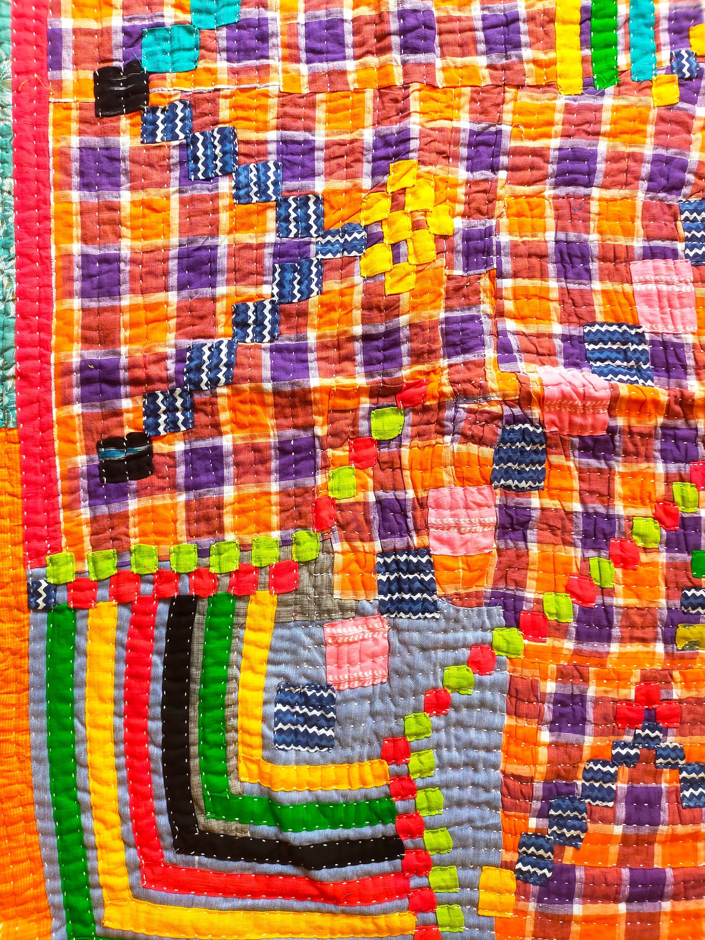 Siddi Kawandi - Patchwork Kantha Blanket Or Throw, Made With Up-Cycled Cotton - Hand-Stitched By African Indian Women In India