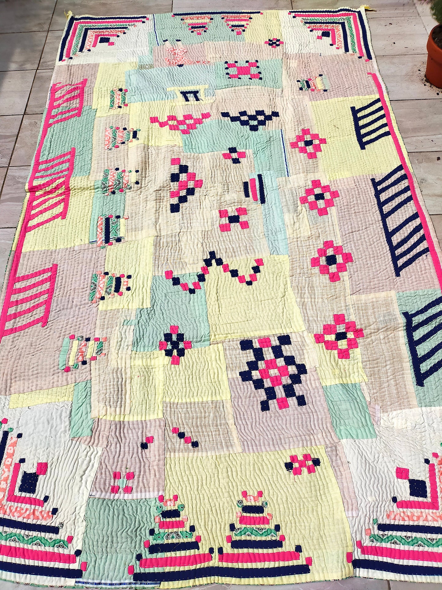 Hand-Stitched Siddi Kawandi Patchwork Quilt Made With Recycled Cotton In India