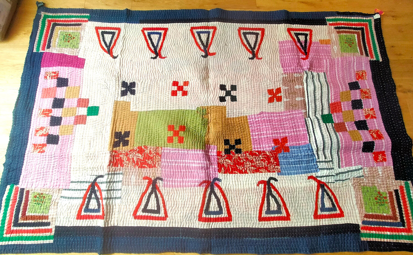 Siddi Kawandi - Patchwork Kantha Blanket Or Throw, Made With Recycled Cotton - Hand-Stitched By African Indian Women In India