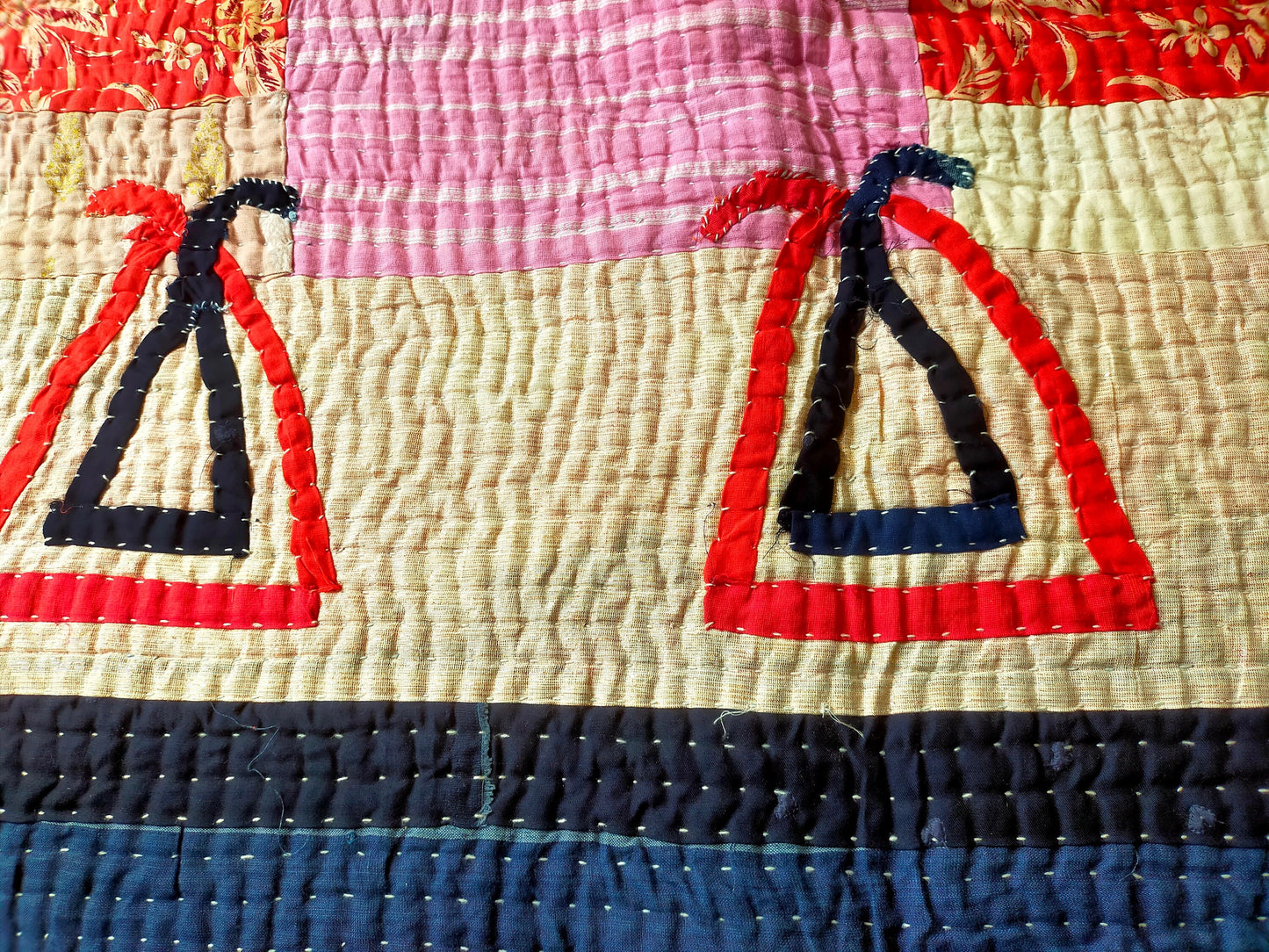 Siddi Kawandi - Patchwork Kantha Blanket Or Throw, Made With Recycled Cotton - Hand-Stitched By African Indian Women In India