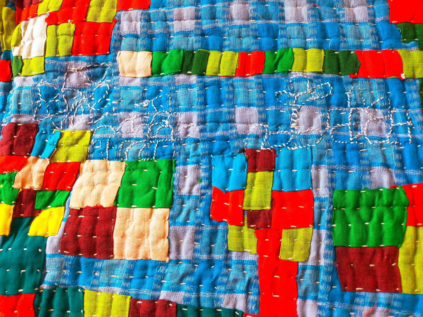 Hand-Stitched Siddi Kawandi Patchwork Quilt Made With Recycled Cotton In India Single Bed Kantha