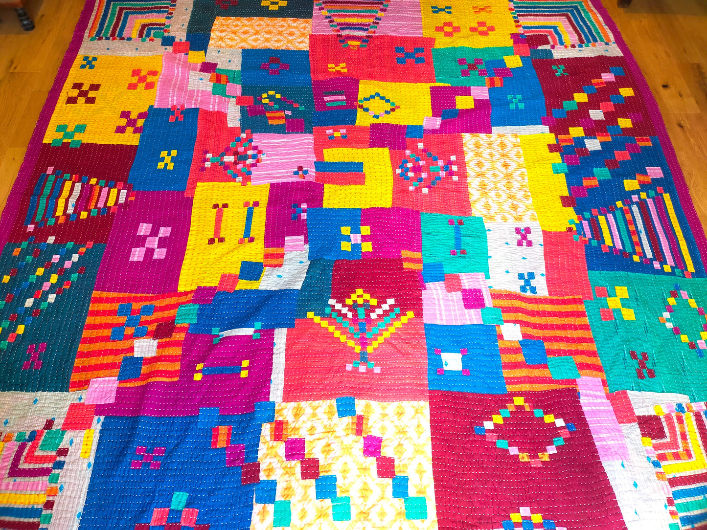 Hand-Stitched Siddi Kawandi Patchwork Quilt Made With Recycled Cotton Offcuts In India