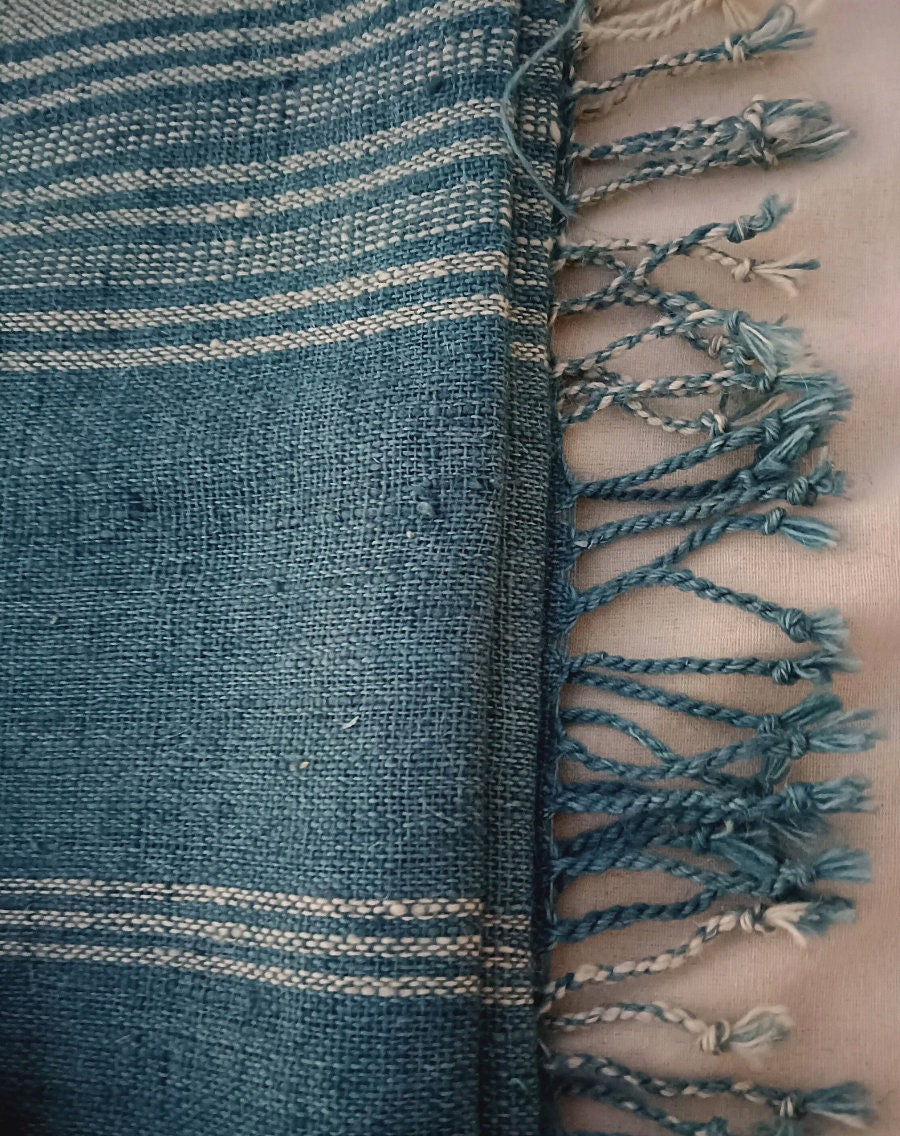 Handwoven Woollen Blanket Dyed In Natural Indigo King Size