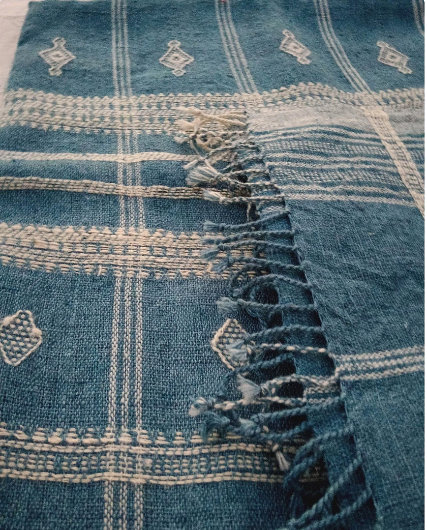 Handwoven Woollen Blanket Dyed In Natural Indigo King Size
