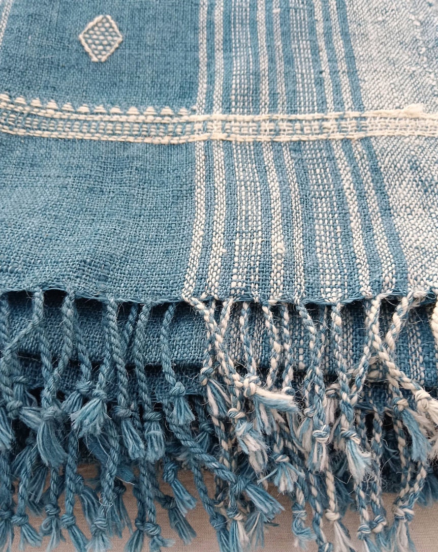 Handwoven Woollen Blanket Dyed In Natural Indigo King Size