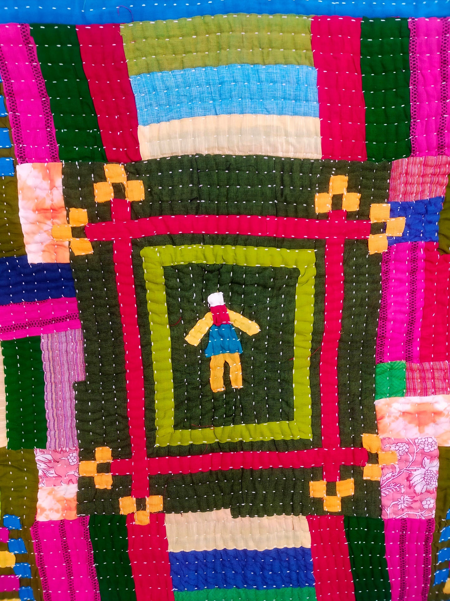 Siddi Kavand - Patchwork Textile Art Or Baby Blanket, Made With Recycled Cotton Offcuts - Hand-Stitched By African Indian Women In India