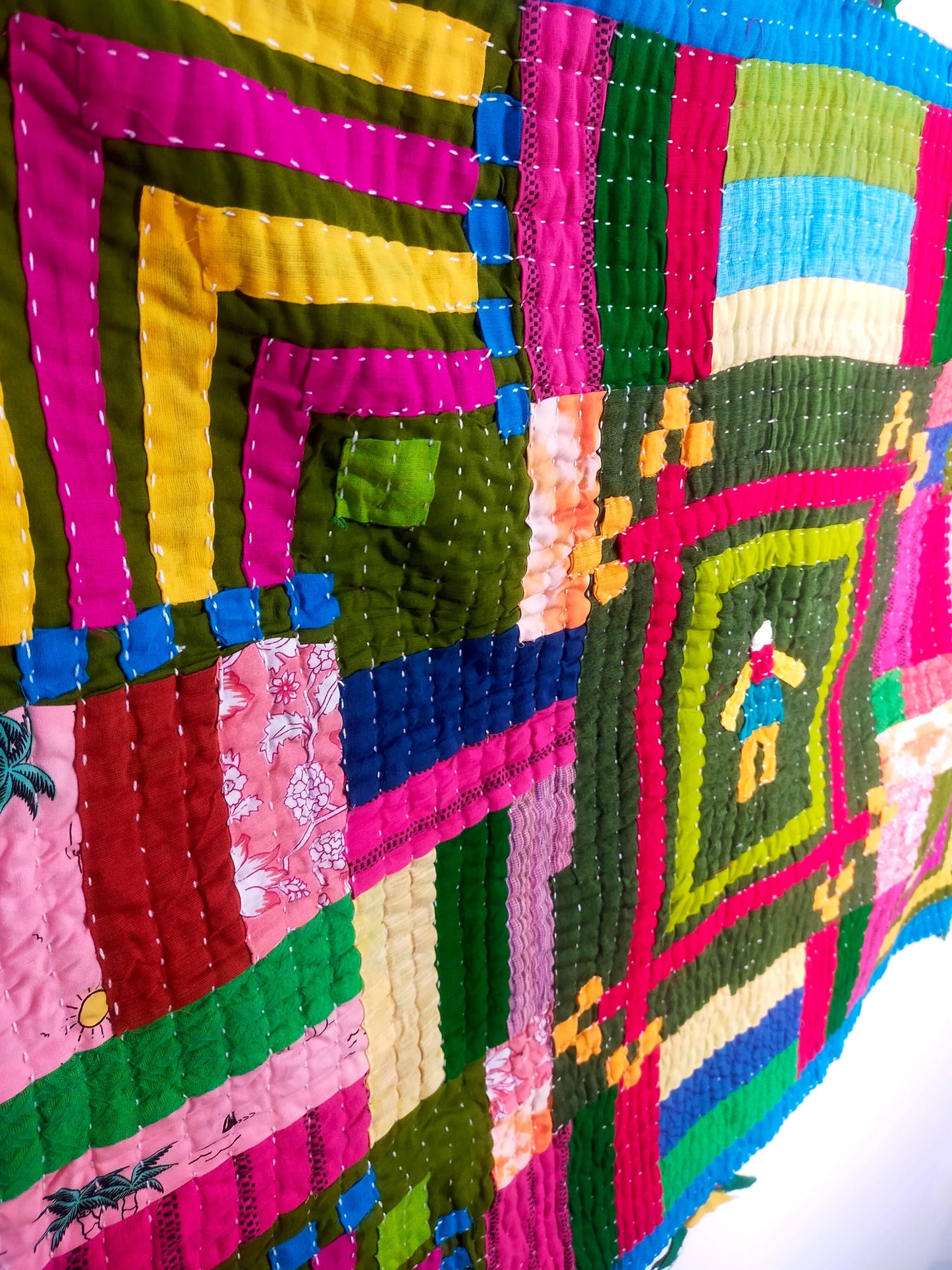 Siddi Kavand - Patchwork Textile Art Or Baby Blanket, Made With Recycled Cotton Offcuts - Hand-Stitched By African Indian Women In India