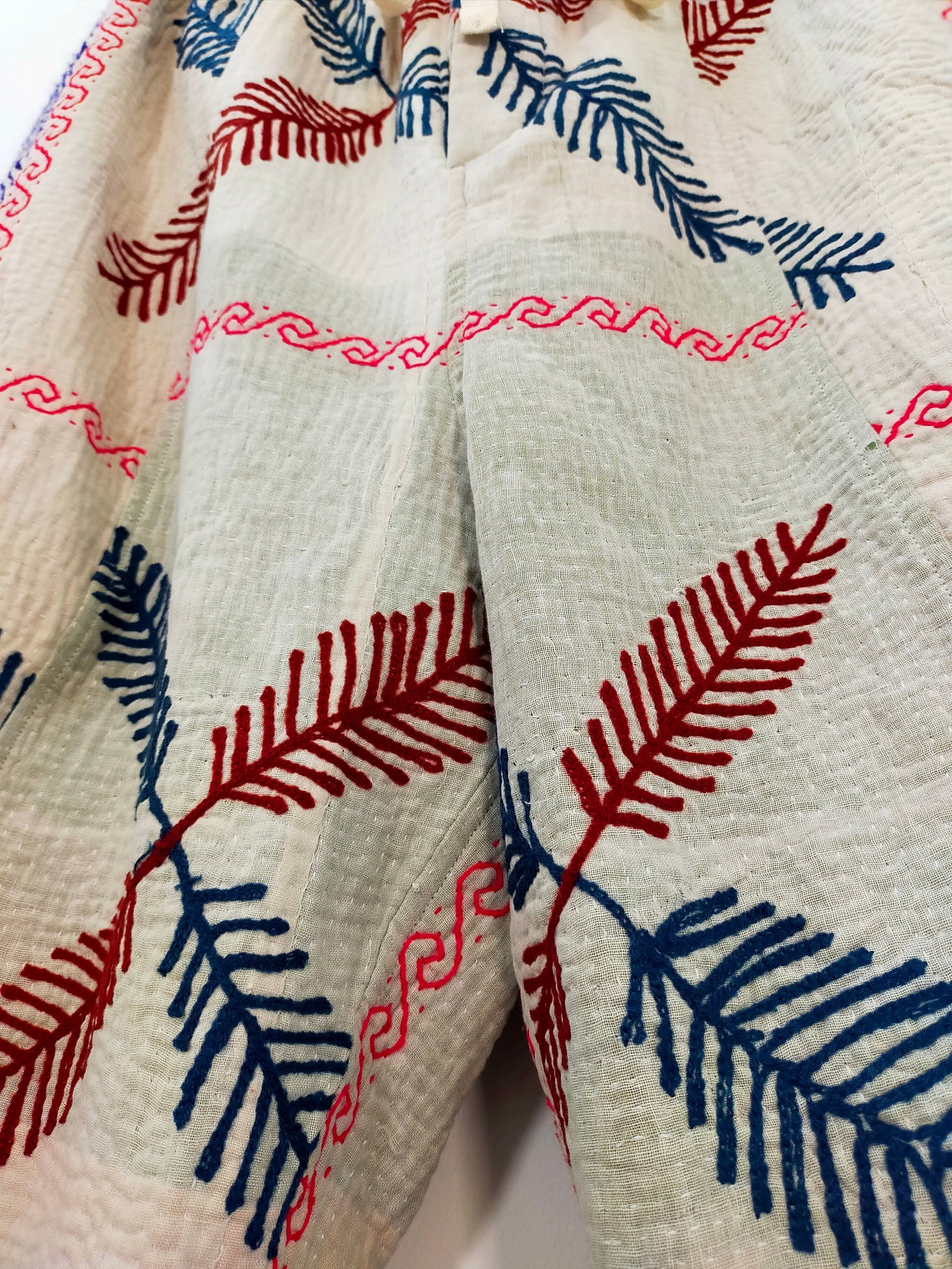 Vintage Cotton Kantha Elasticated Trousers Pants, Intricately Hand Stitched Embroidery