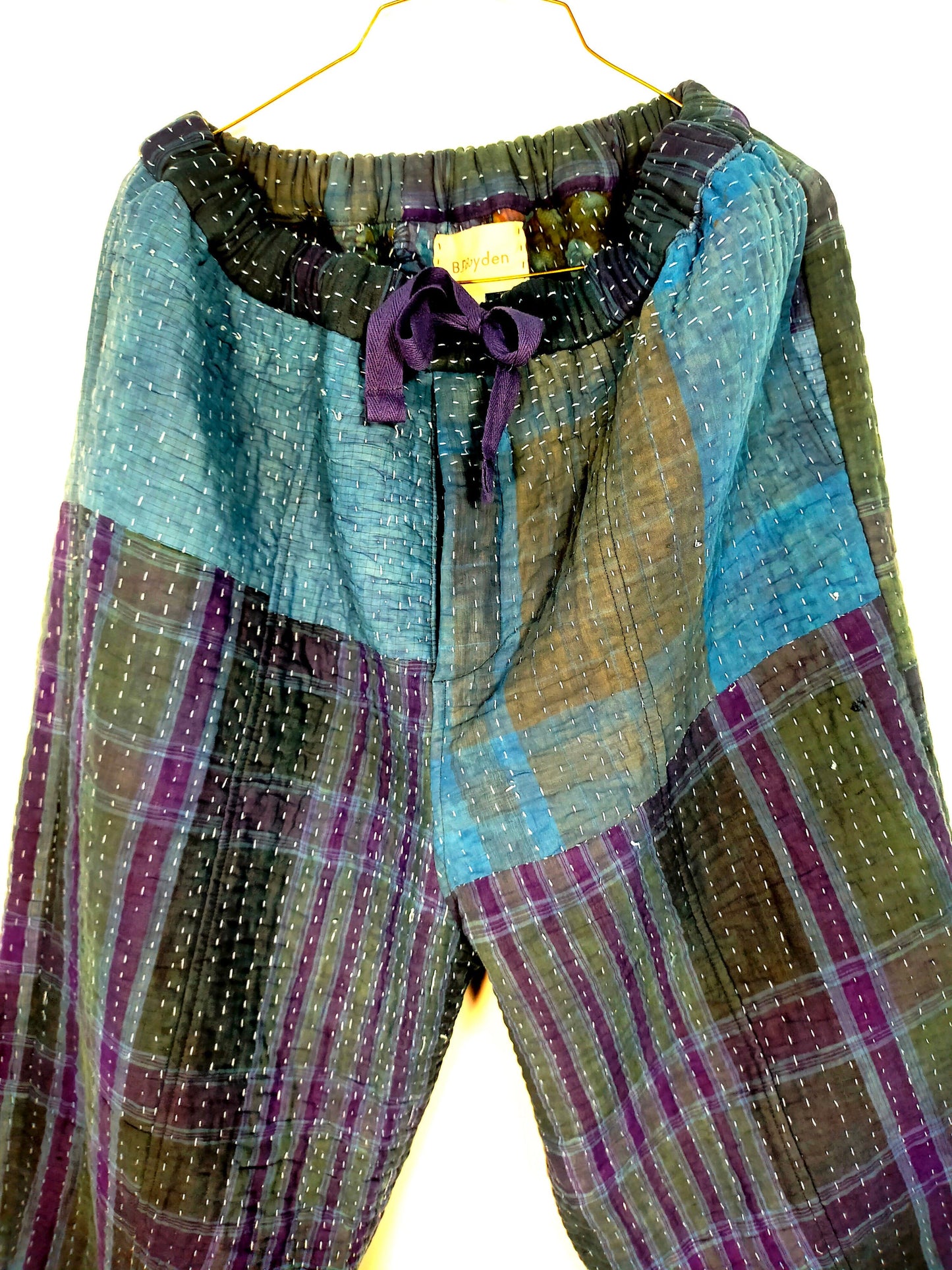 Vintage Cotton Kantha Elasticated Trousers Pants, Overdyed With Natural Indigo