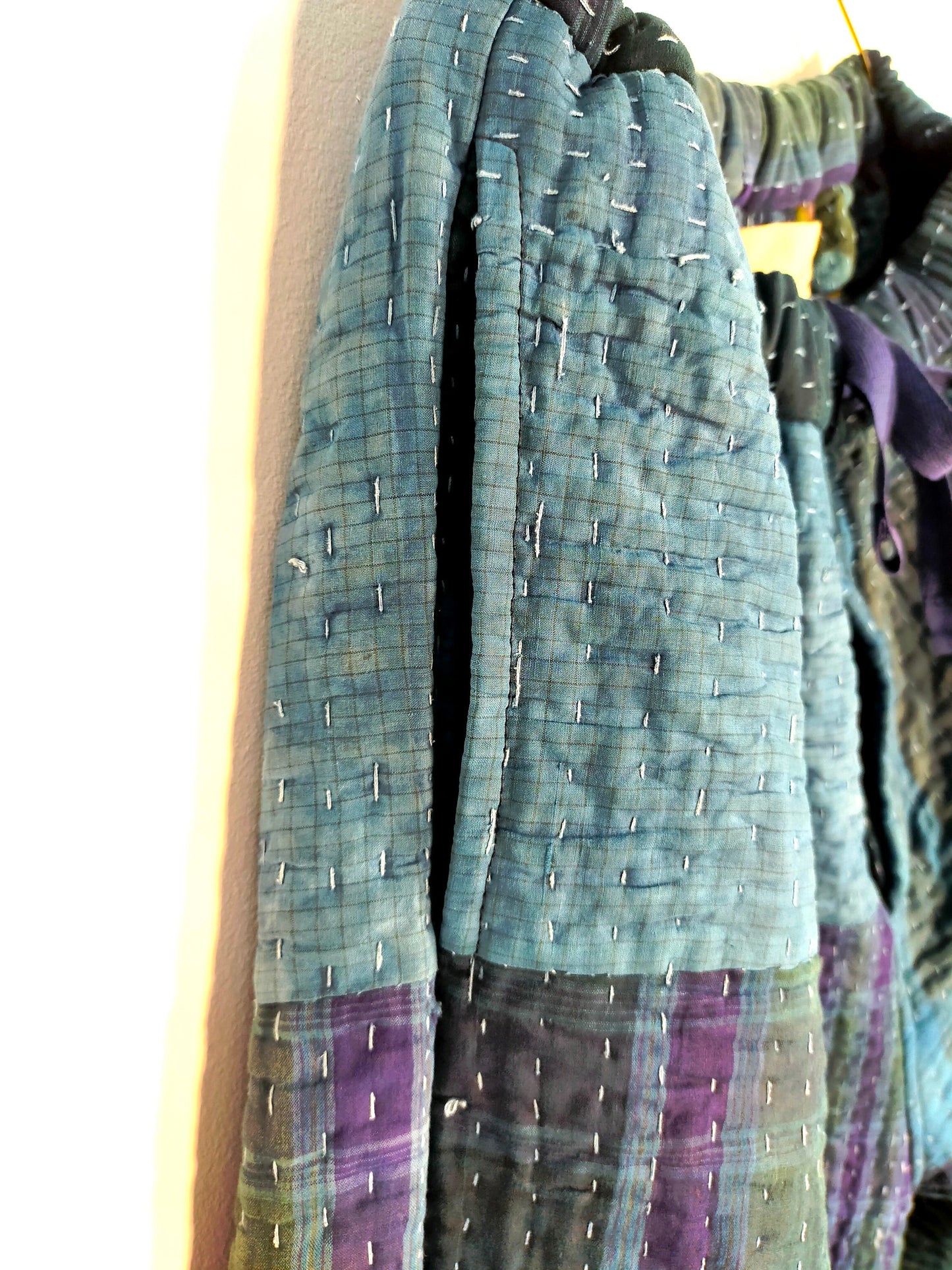 Vintage Cotton Kantha Elasticated Trousers Pants, Overdyed With Natural Indigo
