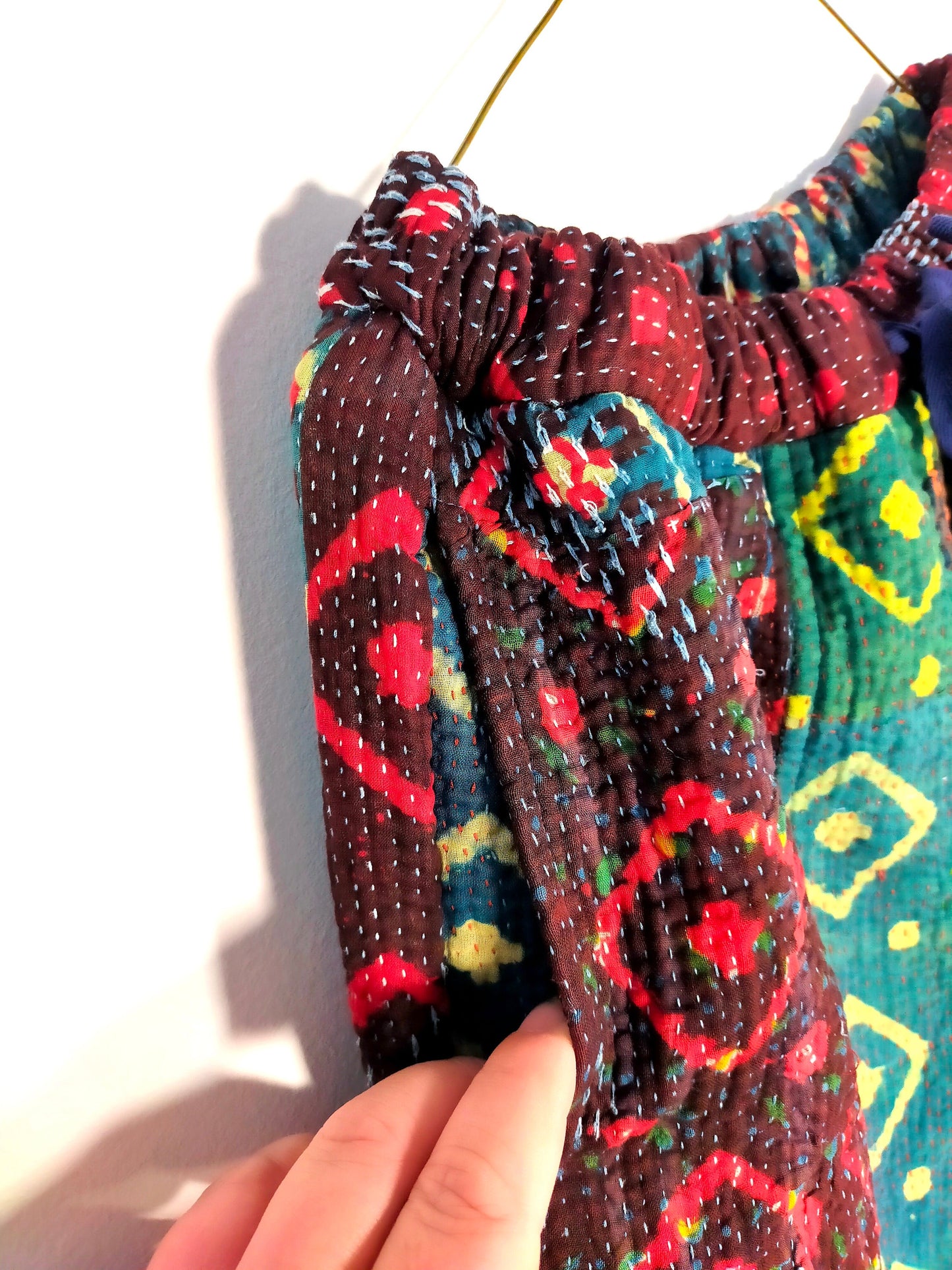 Indigo Cotton Kantha Elasticated Trousers Pants, Naturally Dyed