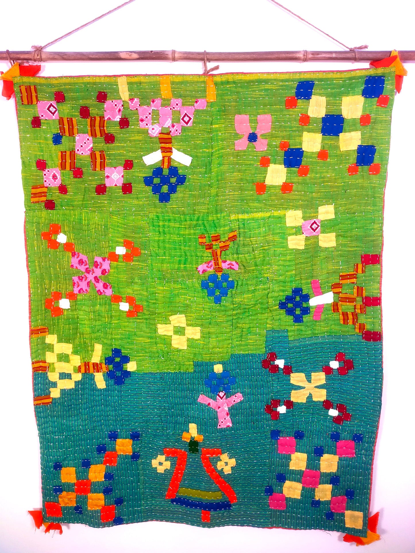 A Siddi Kavand - Patchwork Textile Art Or Baby Quilt, Made With Recycled Cotton Offcuts - Hand-Stitched By African Indian Women In India