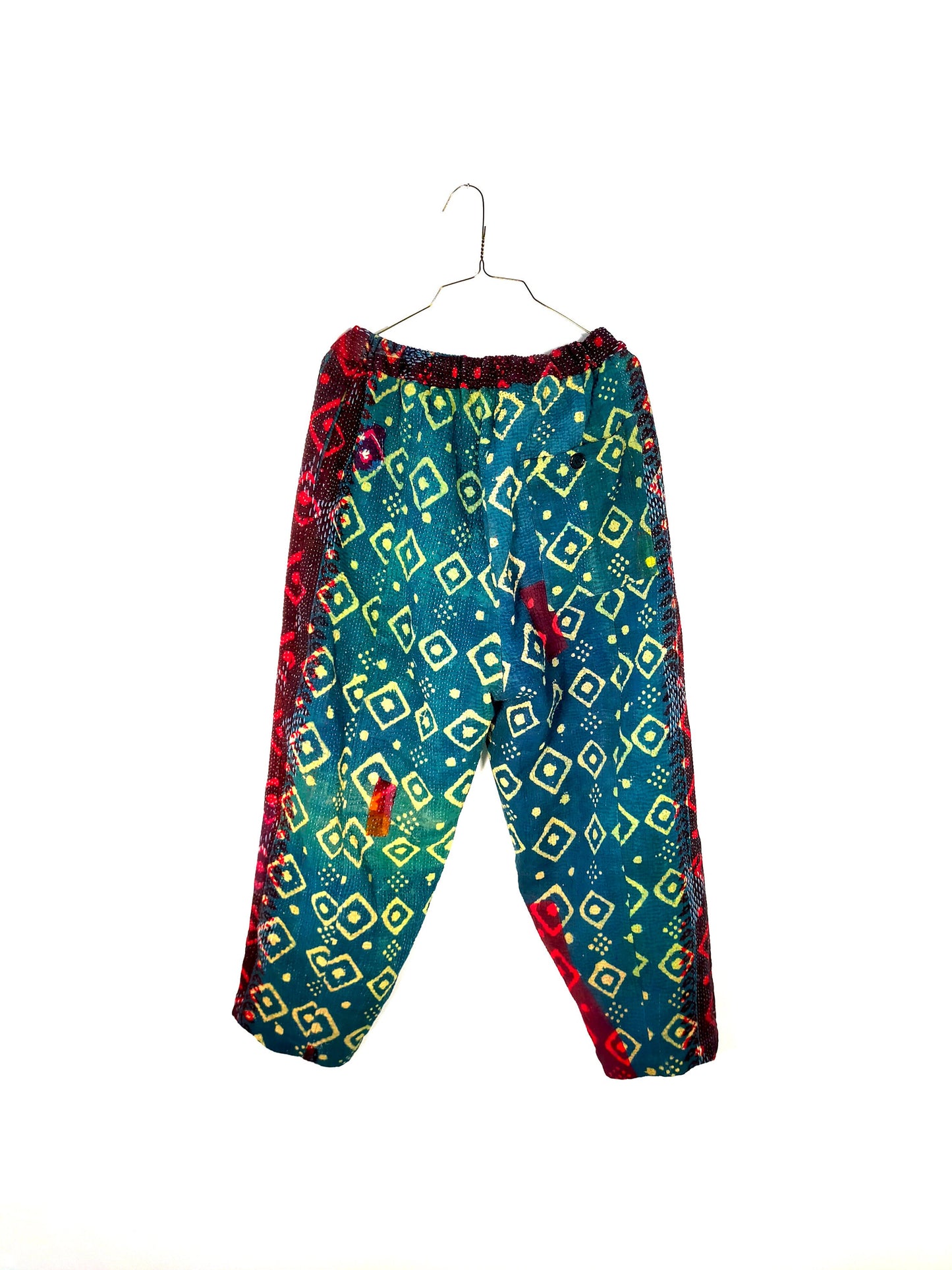 Indigo Cotton Kantha Elasticated Trousers Pants, Naturally Dyed