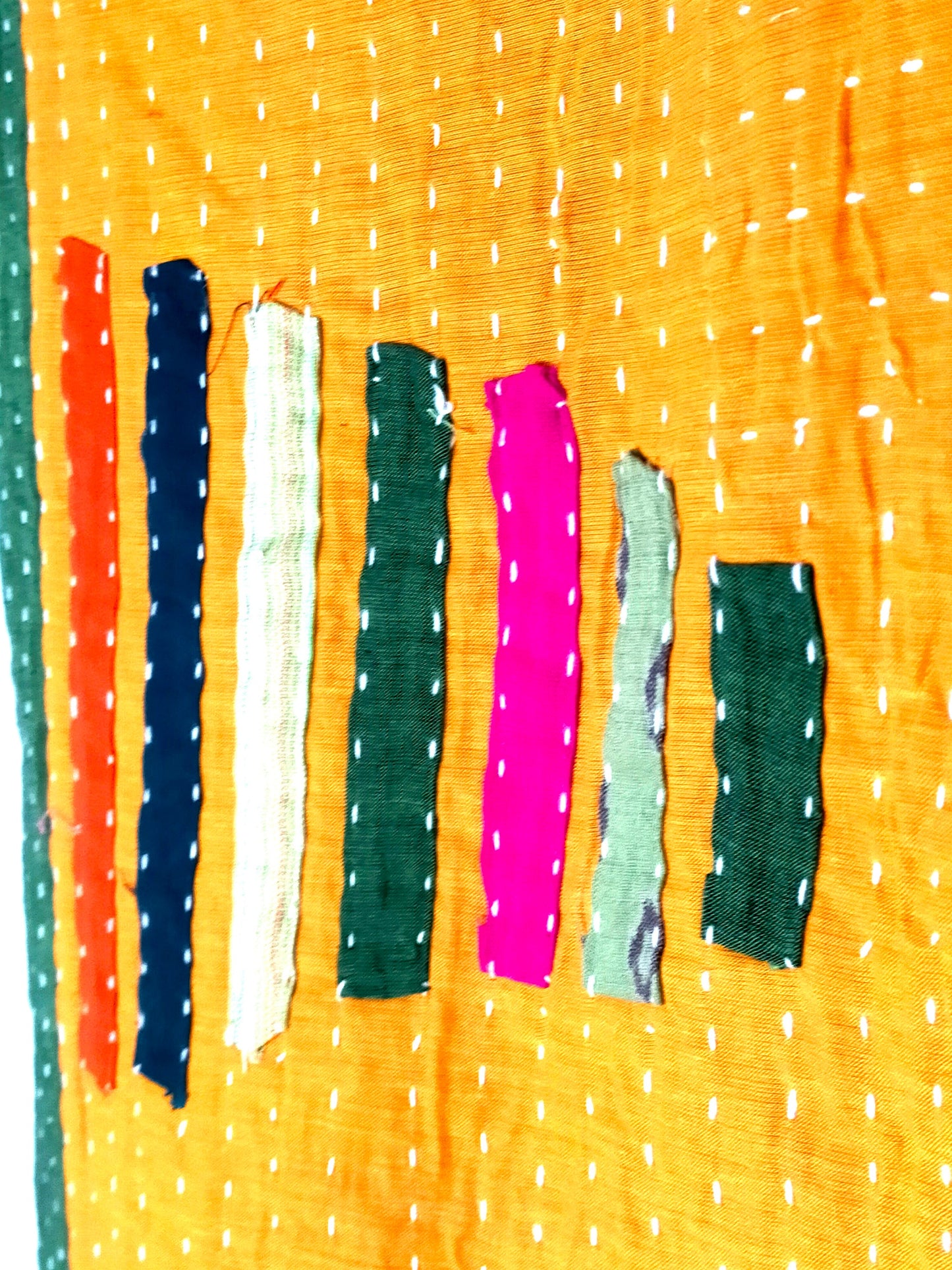 Siddi Tribal Patchwork Kawandi Kavand Single Quilted Kantha Blanket From India Bright Yellow Green