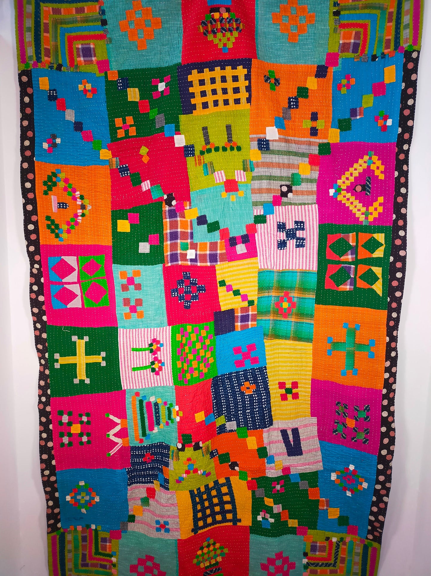 Siddi Tribal Patchwork Kawandi Quilted Kantha Blanket From India Kavand - Crazy Quilt