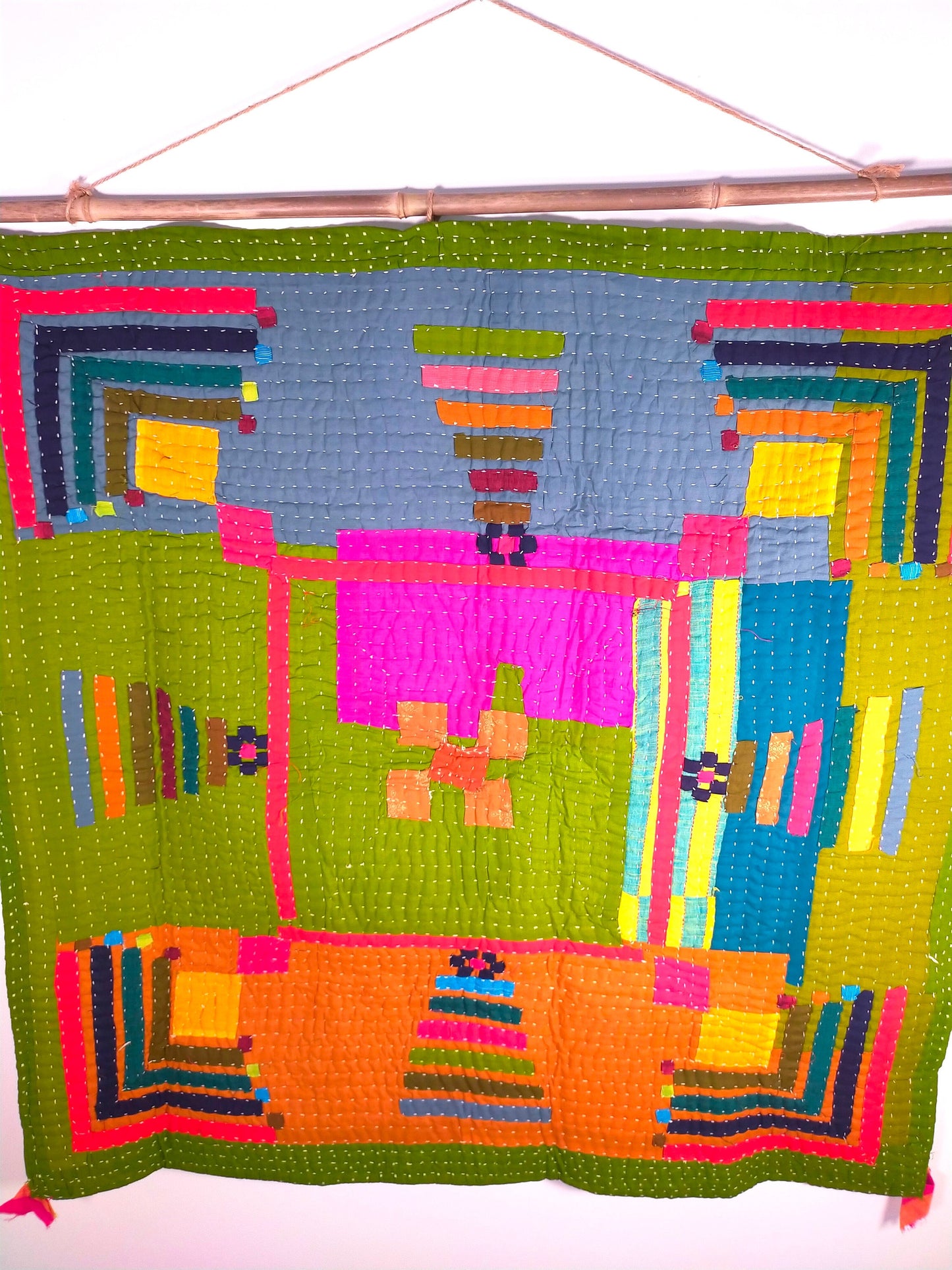 Tribal Siddi Kawandi Patchwork Baby Blanket Or Wall Hanging Textile Art - Similar to Kantha Quillts