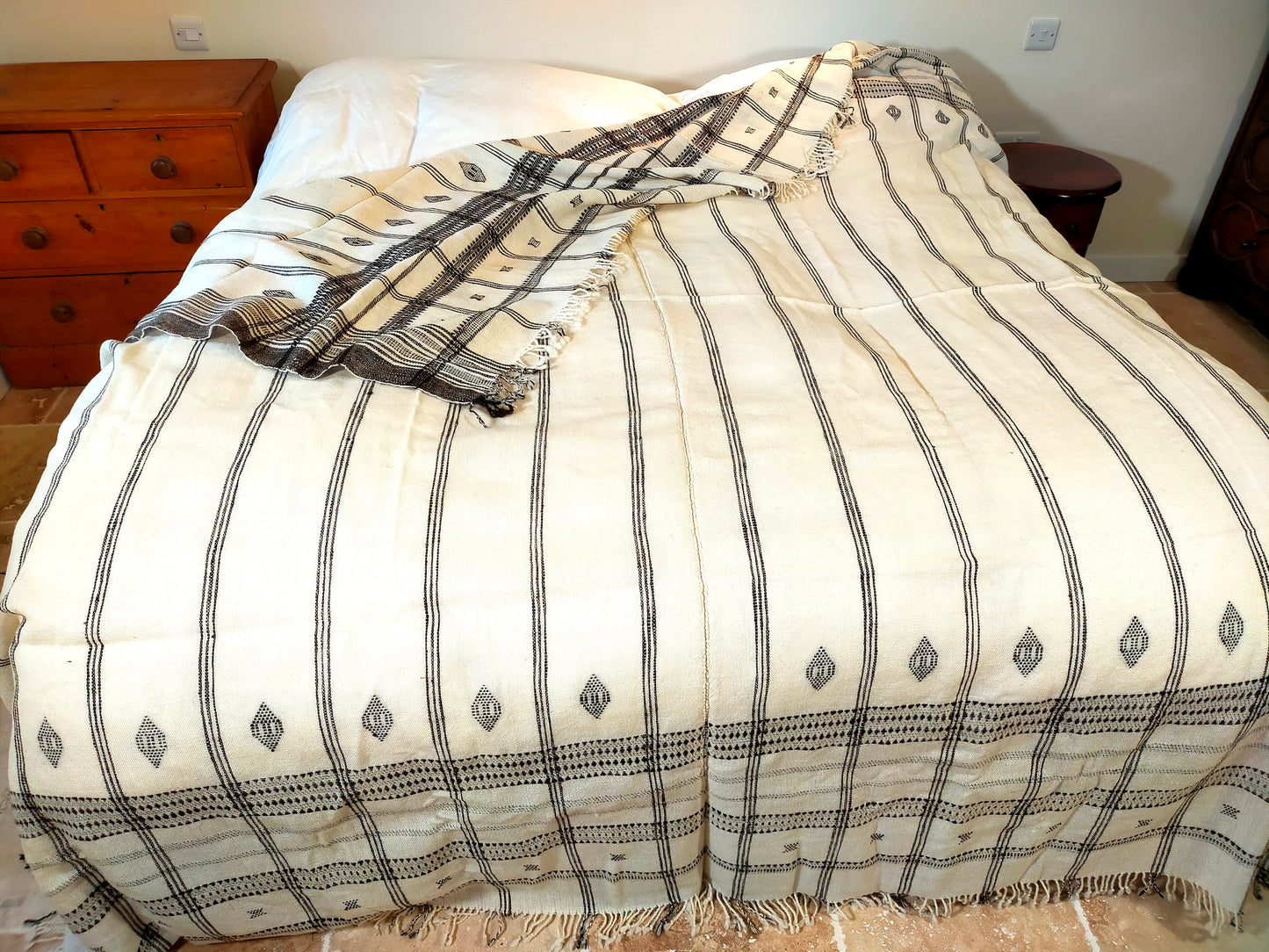 Handwoven Sheeps Wool Blanket King Size In Brown And Cream Natural Colours From Kutch, Gujarat