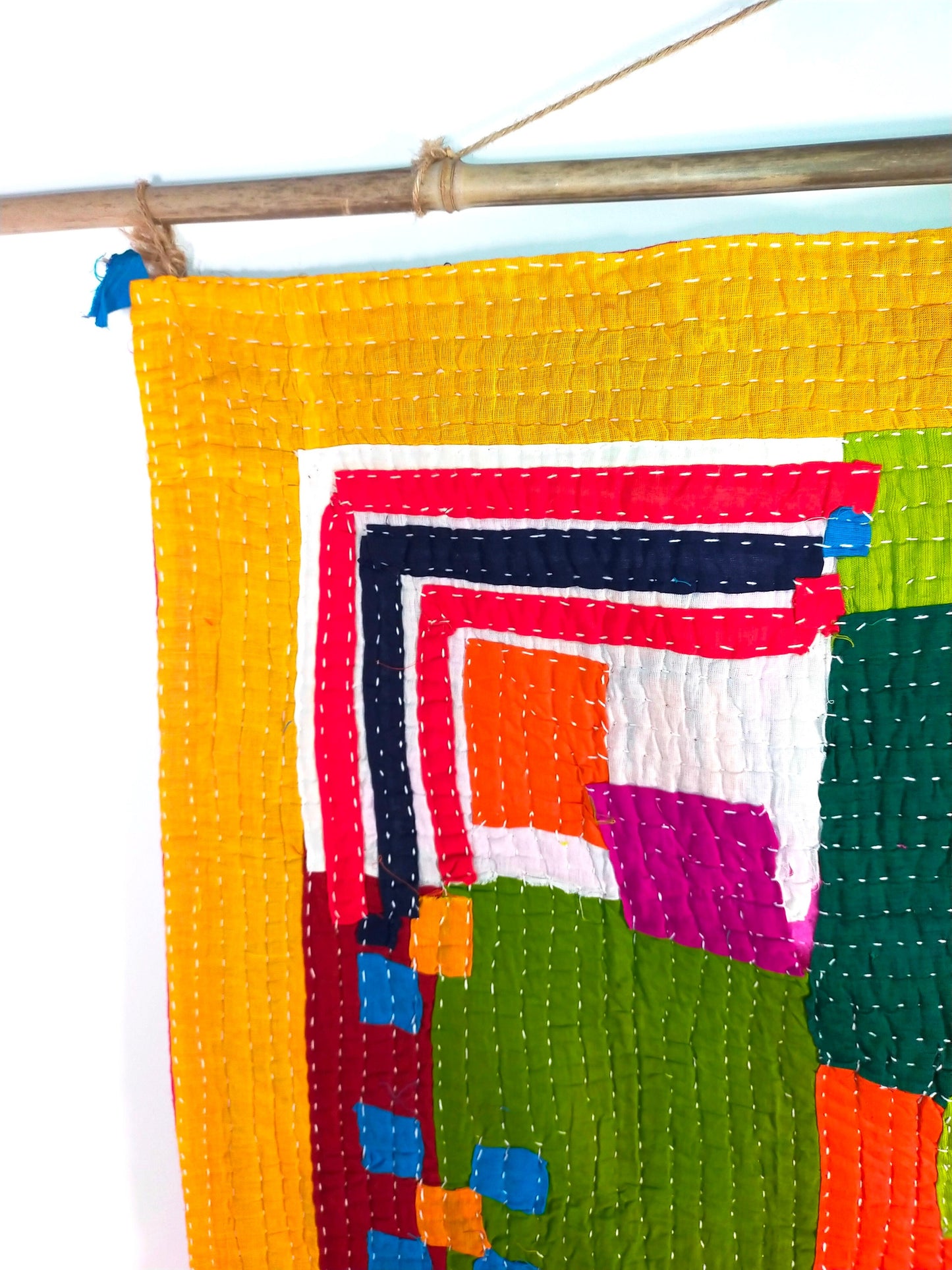 Hand Stitched Siddi Kawandi Patchwork Baby Blanket Or Wall Hanging Textile Art - Similar To Kantha