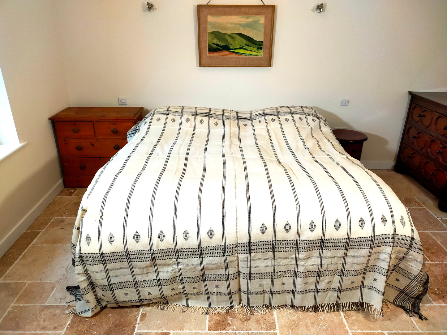 Handwoven Sheeps Wool Blanket King Size In Brown And Cream Natural Colours From Kutch, Gujarat