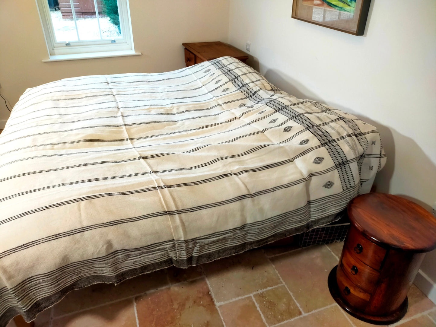 Handwoven Sheeps Wool Blanket King Size In Brown And Cream Natural Colours From Kutch, Gujarat