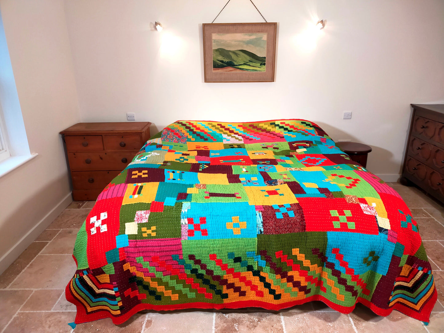 Siddi Kawandi - Patchwork Kantha Blanket, Made With Up-Cycled Cotton - Hand-Stitched By African Indian Women In India