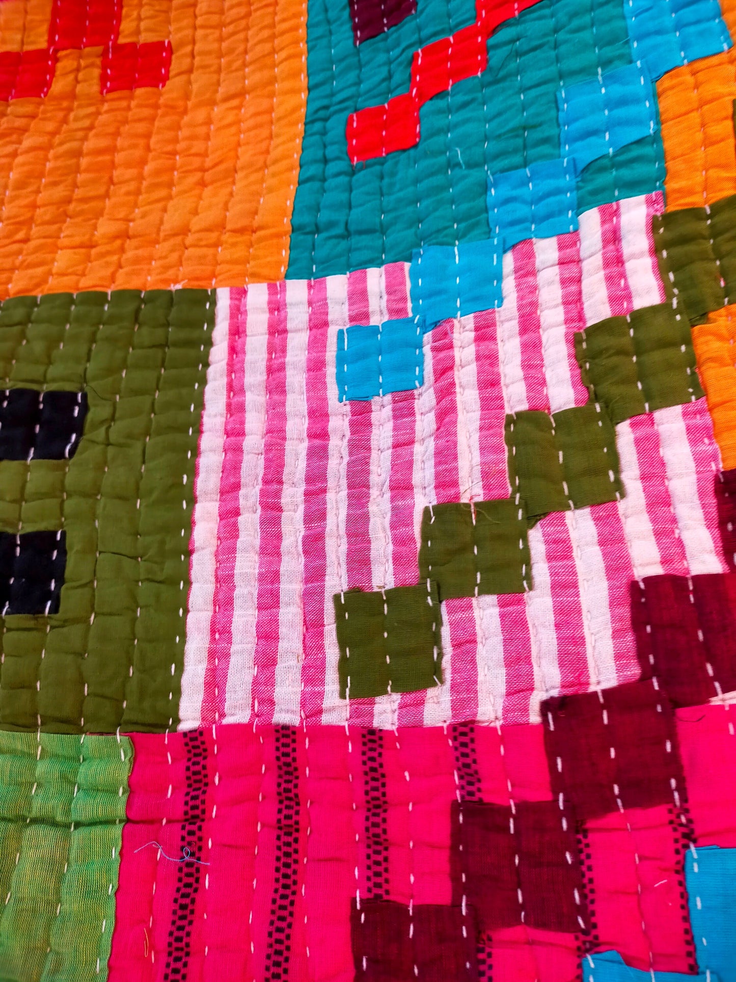 Siddi Kawandi - Patchwork Kantha Blanket, Made With Up-Cycled Cotton - Hand-Stitched By African Indian Women In India