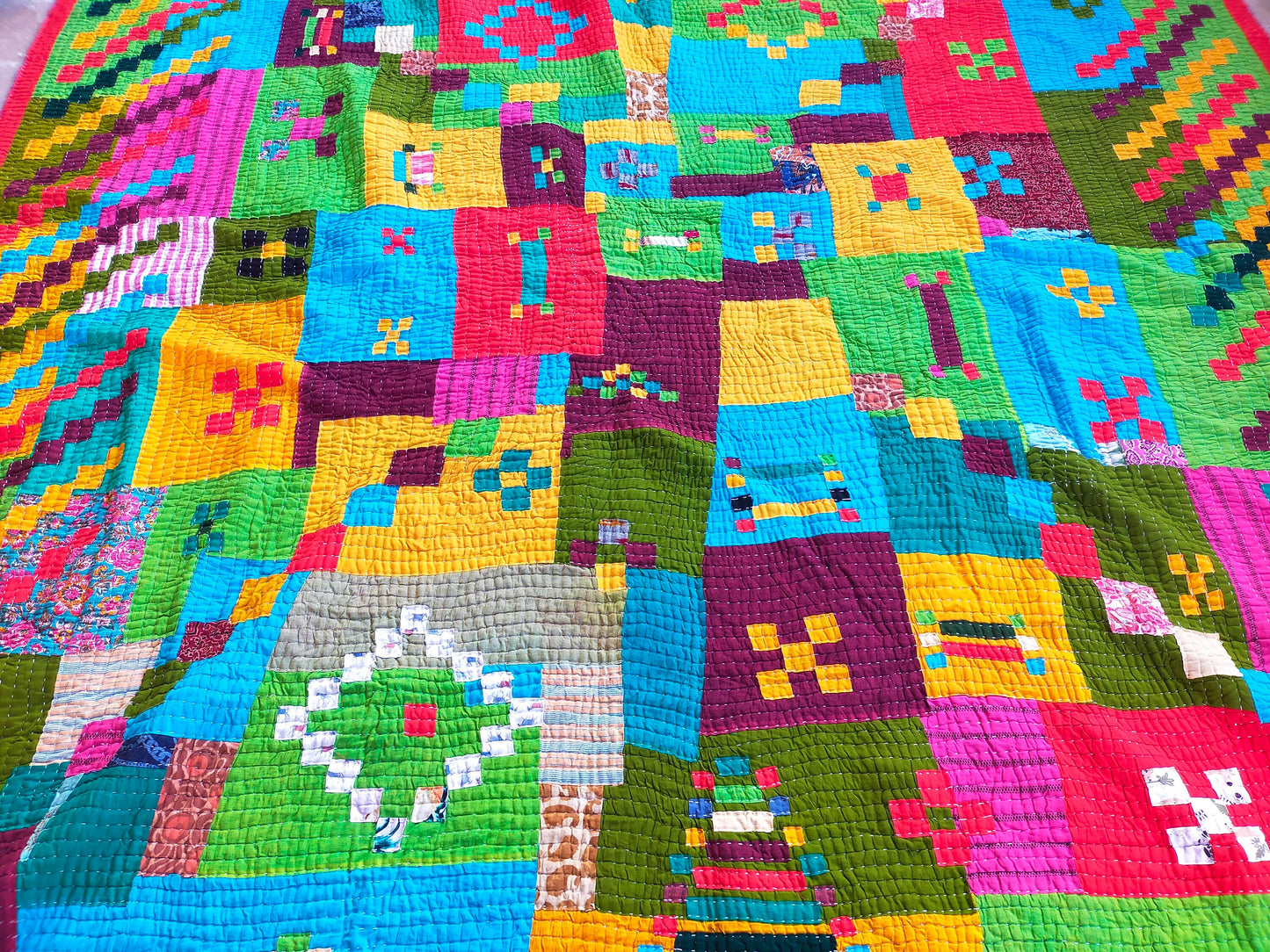 Siddi Kawandi - Patchwork Kantha Blanket, Made With Up-Cycled Cotton - Hand-Stitched By African Indian Women In India
