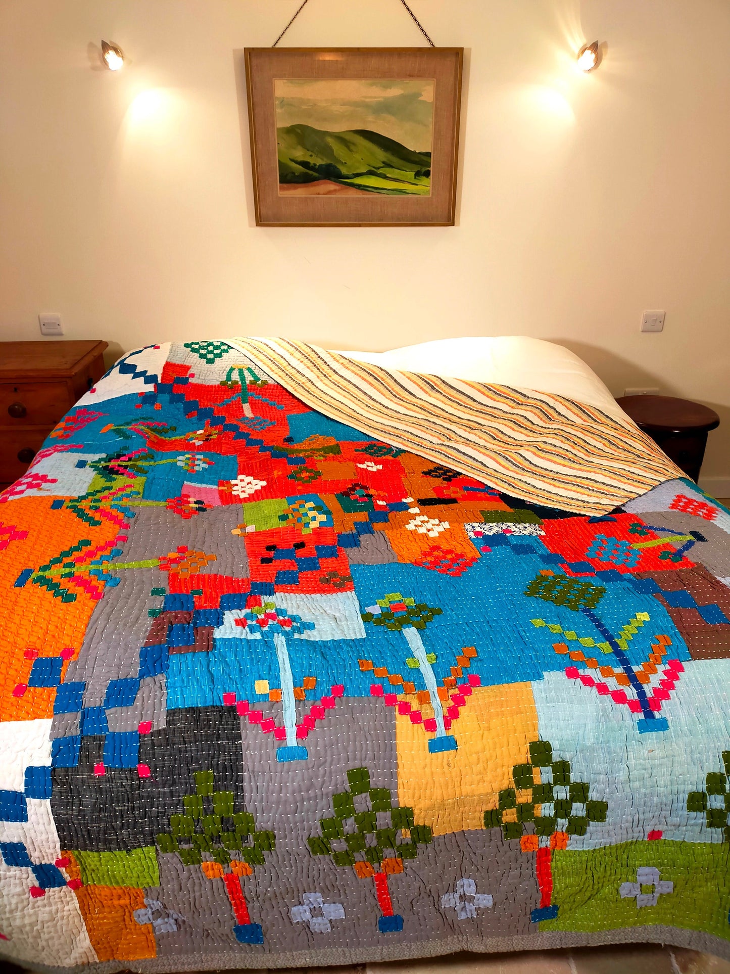 Siddi Kawandi - Patchwork Kantha Double Blanket, Made With Up-Cycled Cotton - Hand-Stitched By African Indian Women In India