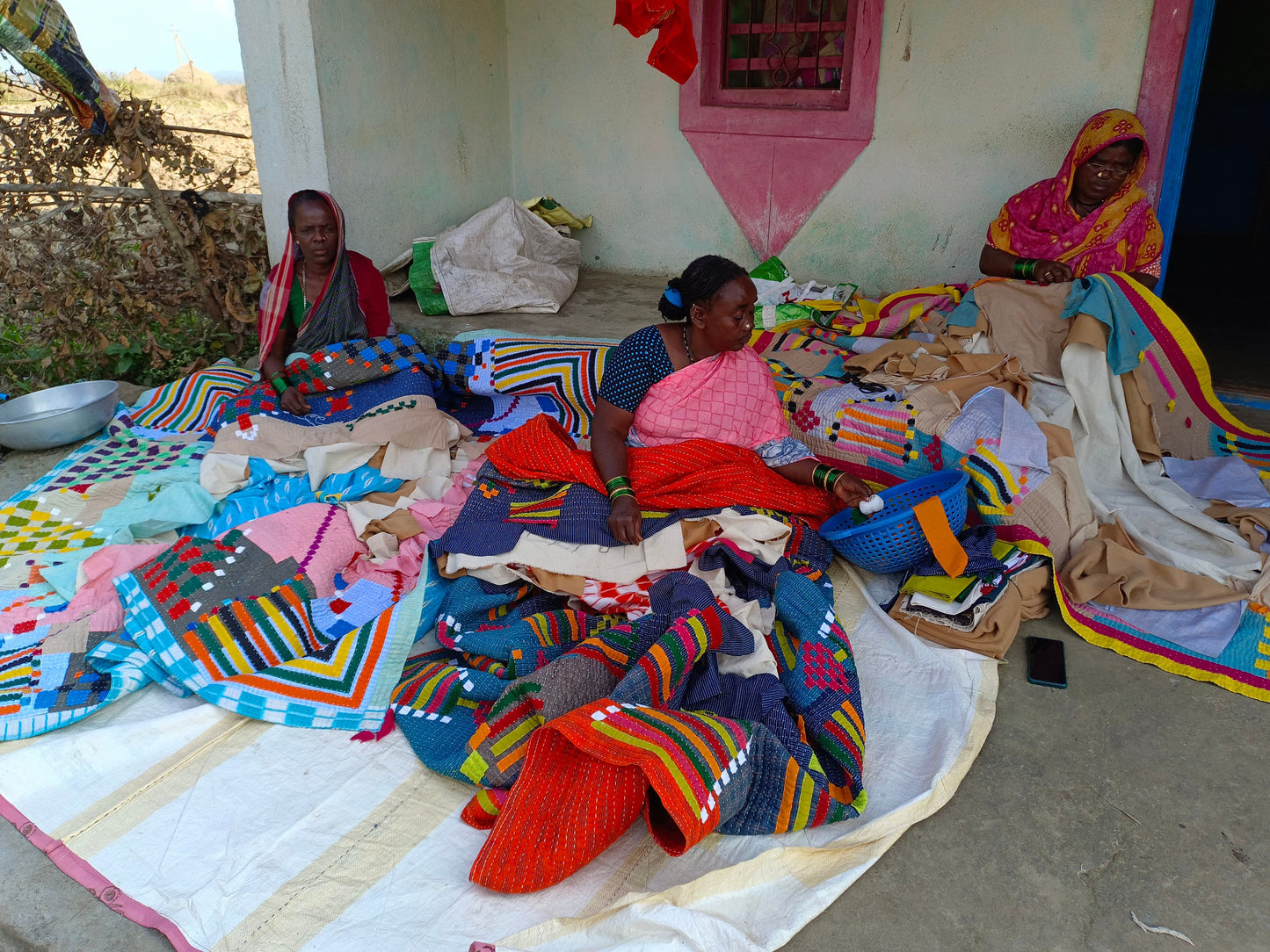 A Siddi Kawandi - Patchwork Kantha Double Blanket, Made With Recycled Cotton - Hand-Stitched By African Indian Women In India