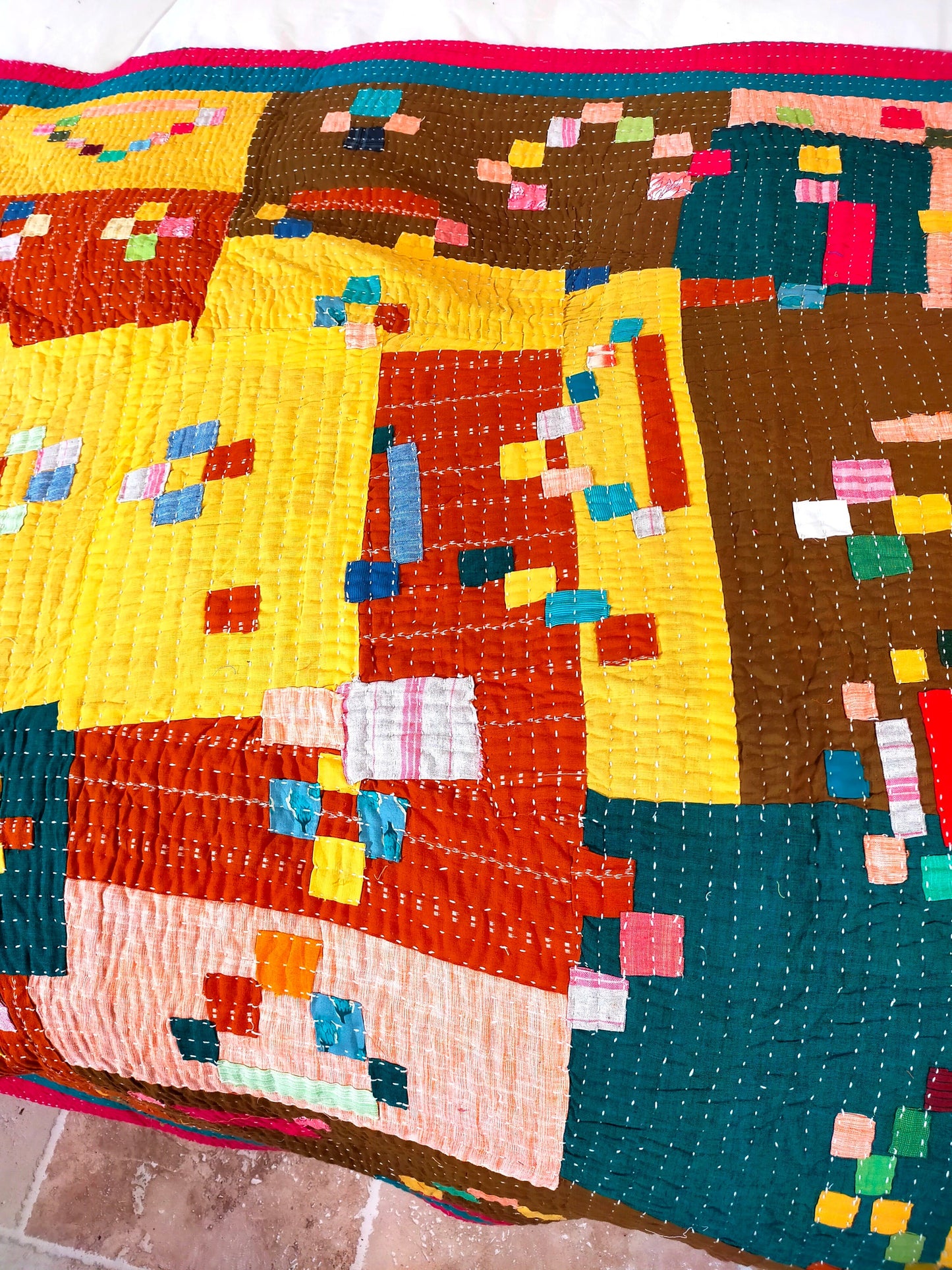 Siddi Kawandi - Patchwork Kantha Single Blanket Or Throw, Made With Recycled Cotton - Hand-Stitched By African Indian Women In India