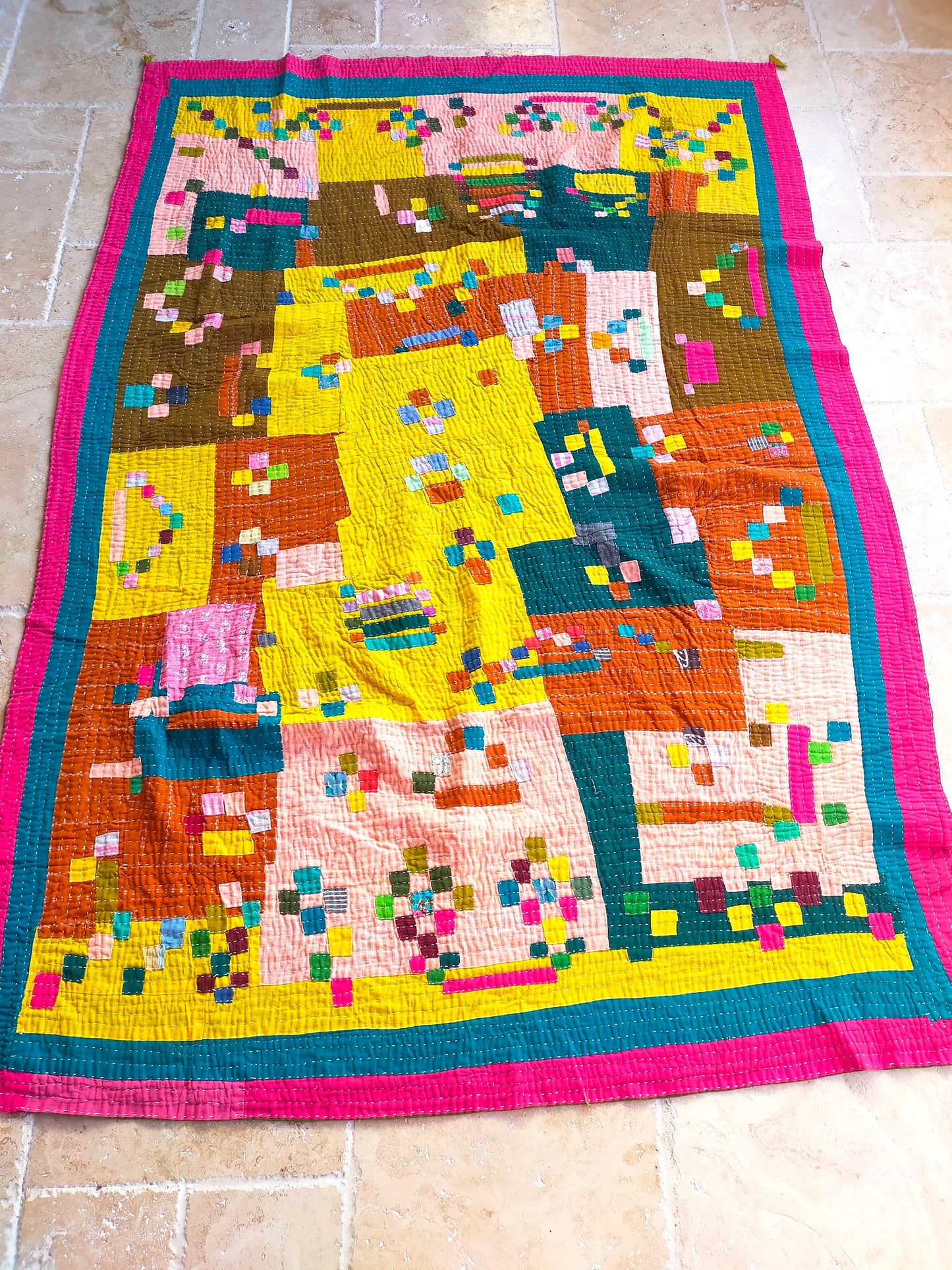 Siddi Kawandi - Patchwork Kantha Single Blanket Or Throw, Made With Recycled Cotton - Hand-Stitched By African Indian Women In India