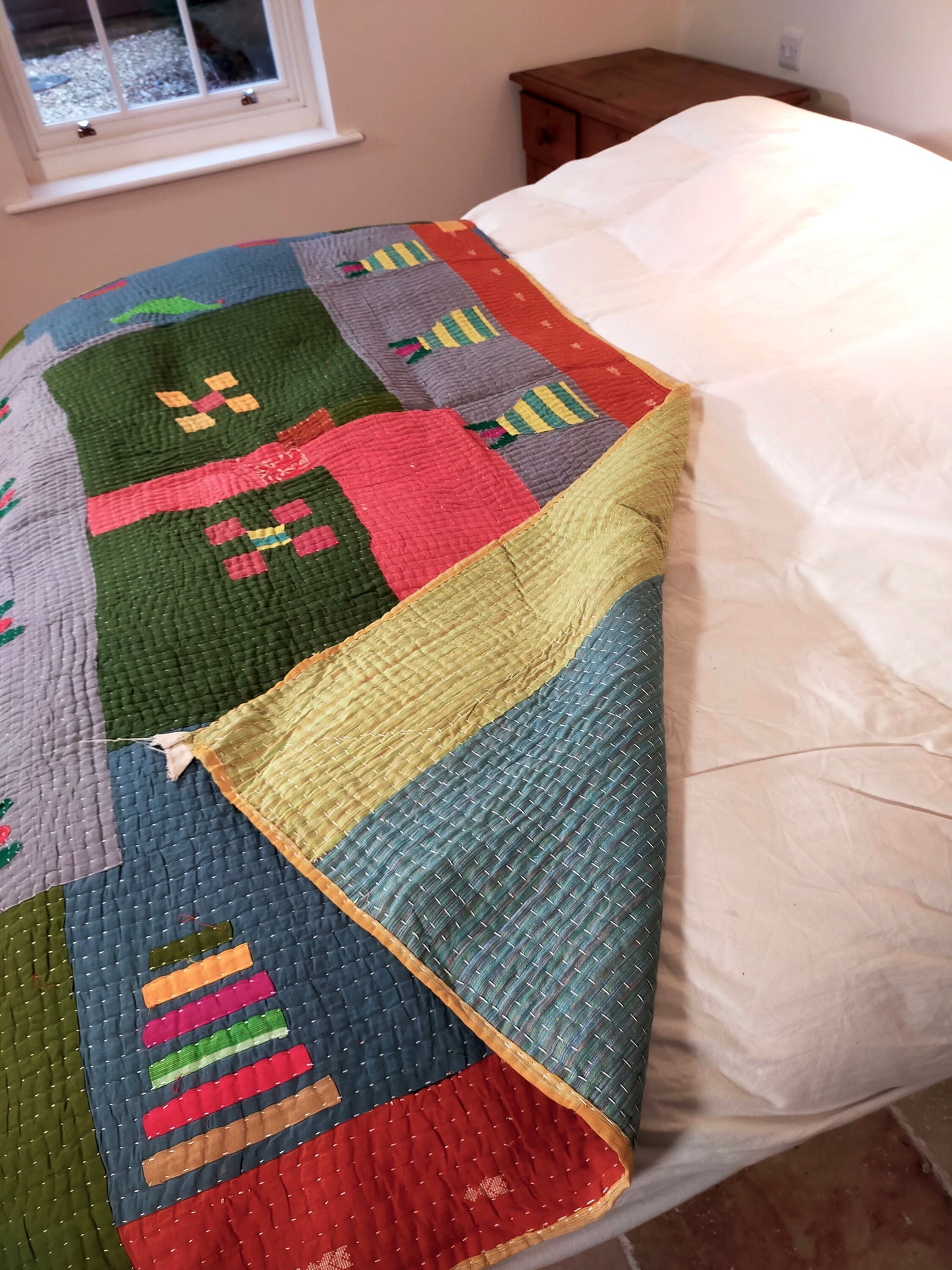 Siddi Kawandi - Patchwork Kantha Single Blanket Or Textile Art, Made With Recycled Cotton - Hand-Stitched By African Indian Women In India