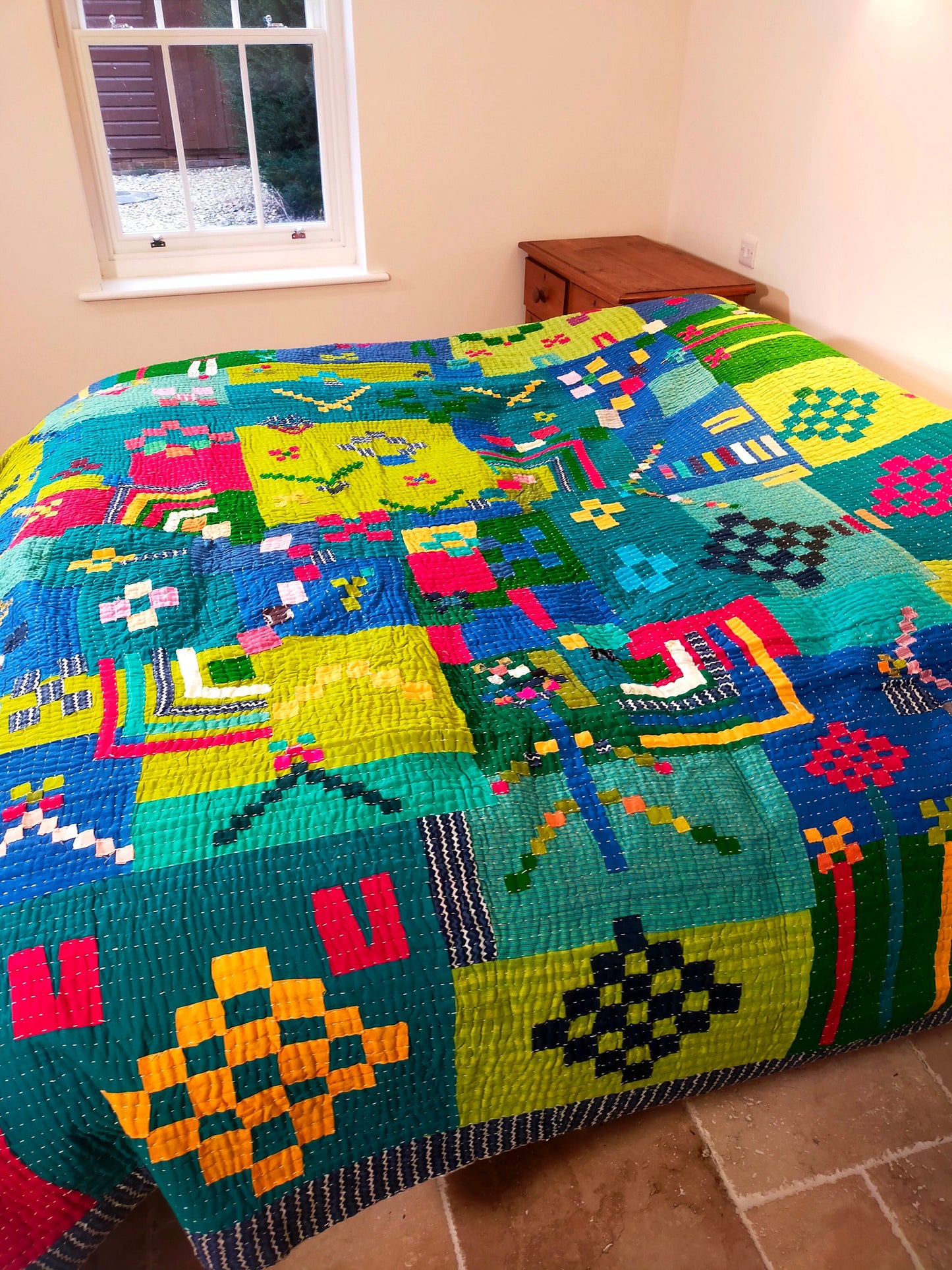 Siddi Kavand - Kantha Quilt - Double Quilt Or Throw, Made With Recycled Cotton Offcuts - Hand-Stitched By Women In Karnataka, India