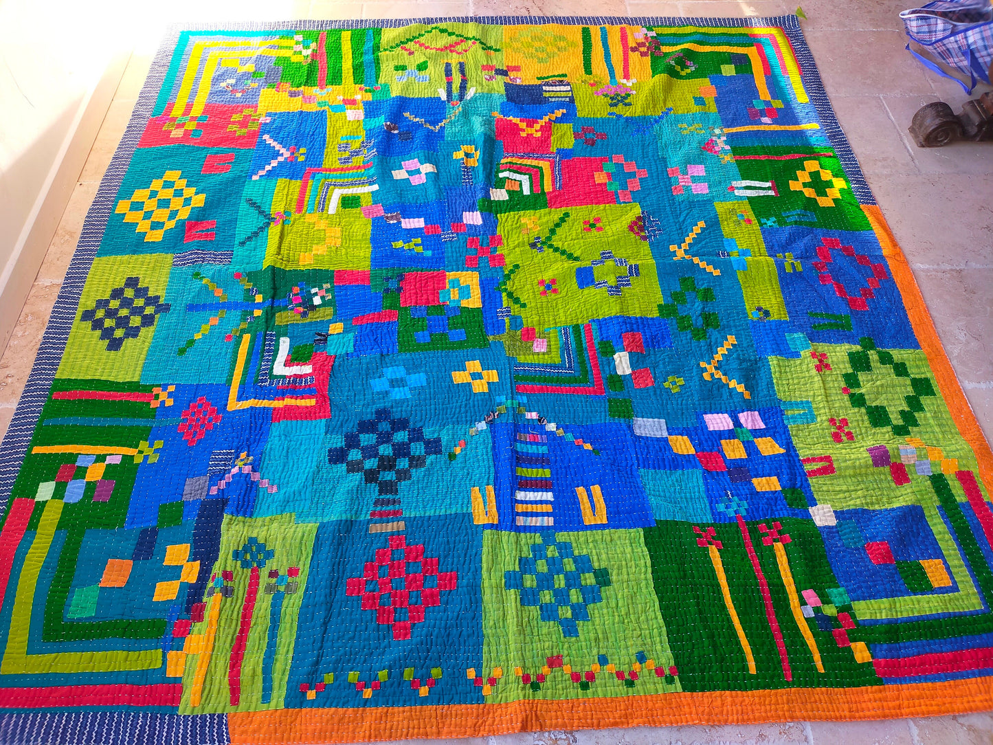 Siddi Kavand - Kantha Quilt - Double Quilt Or Throw, Made With Recycled Cotton Offcuts - Hand-Stitched By Women In Karnataka, India