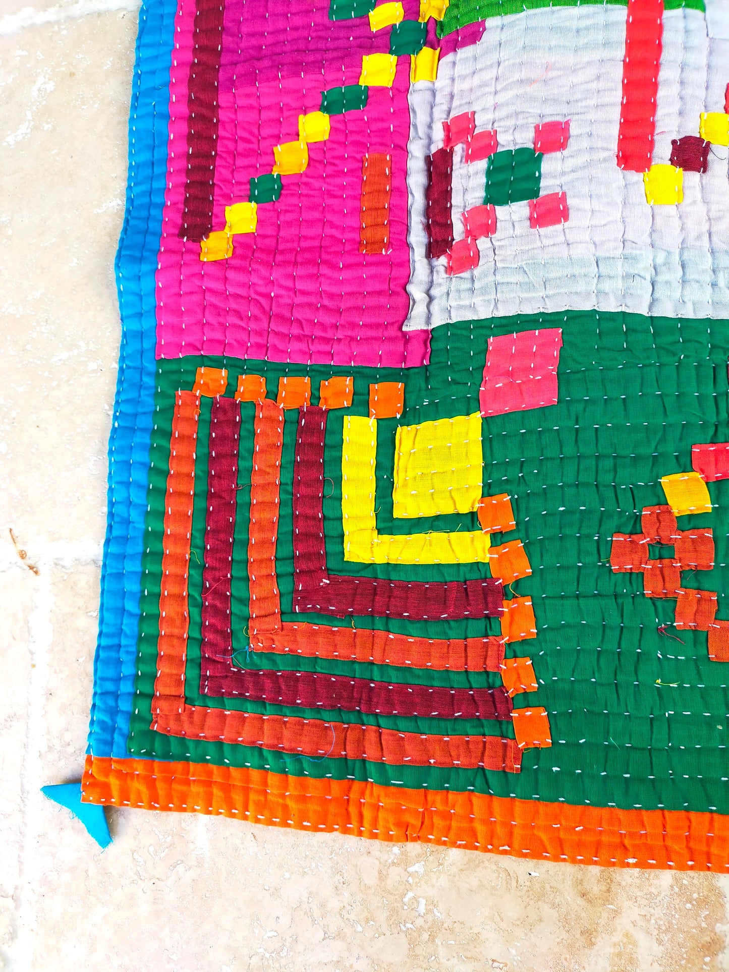 Siddi Kavand - Kantha Quilt - Baby Quilt Or Wall Hanging, Made With Up-Cycled Cotton Offcuts - Hand-Stitched By Women In Karnataka, India