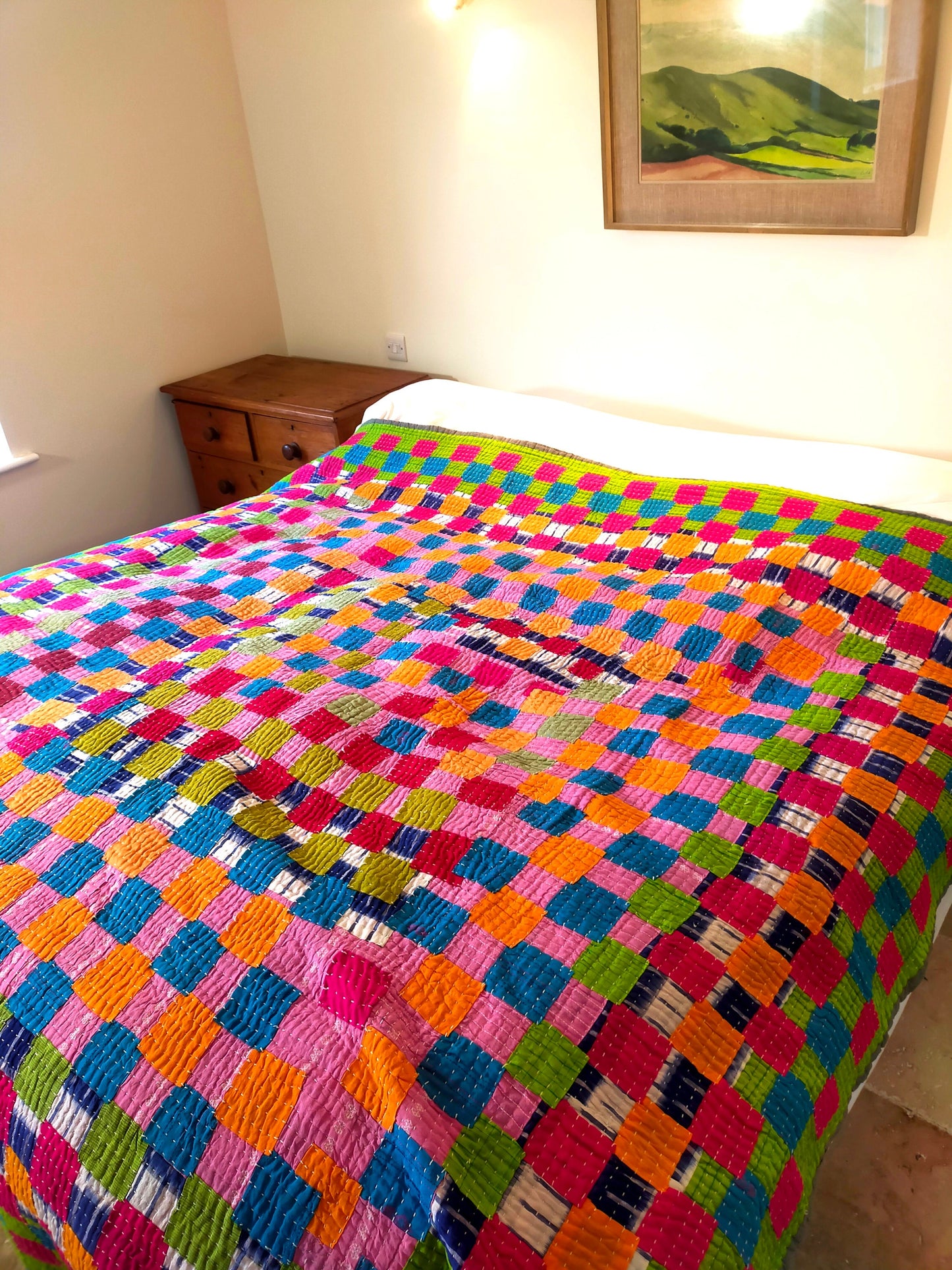 Siddi Kavand - Kantha Quilt - Double Quilt Or Textile Art, Made With Up-Cycled Cotton Offcuts - Hand-Stitched By Women In Karnataka, India