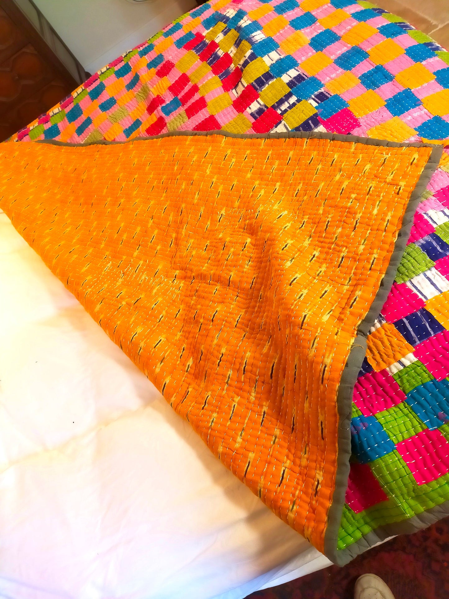 Siddi Kavand - Kantha Quilt - Double Quilt Or Textile Art, Made With Up-Cycled Cotton Offcuts - Hand-Stitched By Women In Karnataka, India